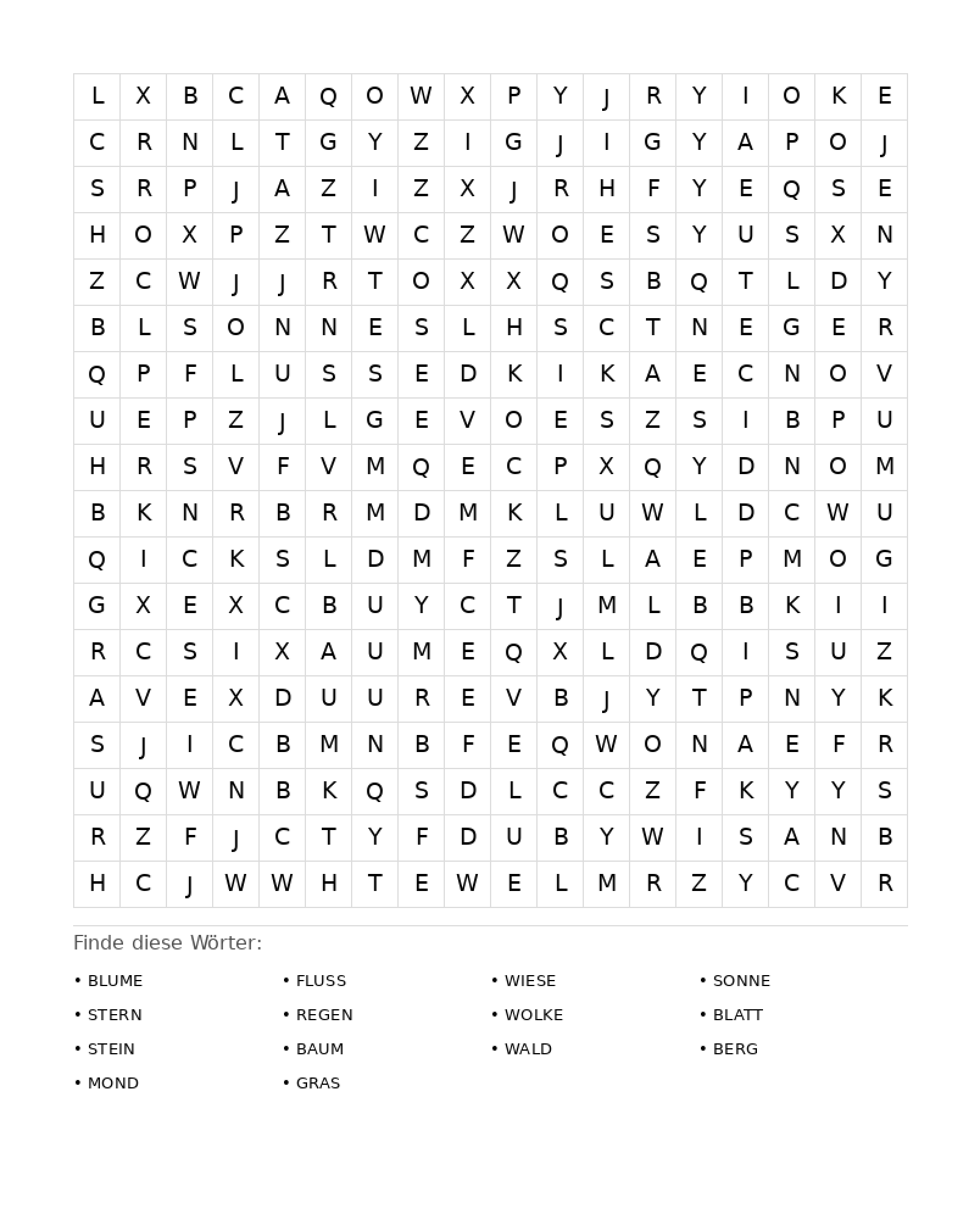 Wortsuchrätsel Wortsuchrätsel: Natur für Erwachsene aus der Kategorie Wortsuchrätsel - kostenlos ausdrucken