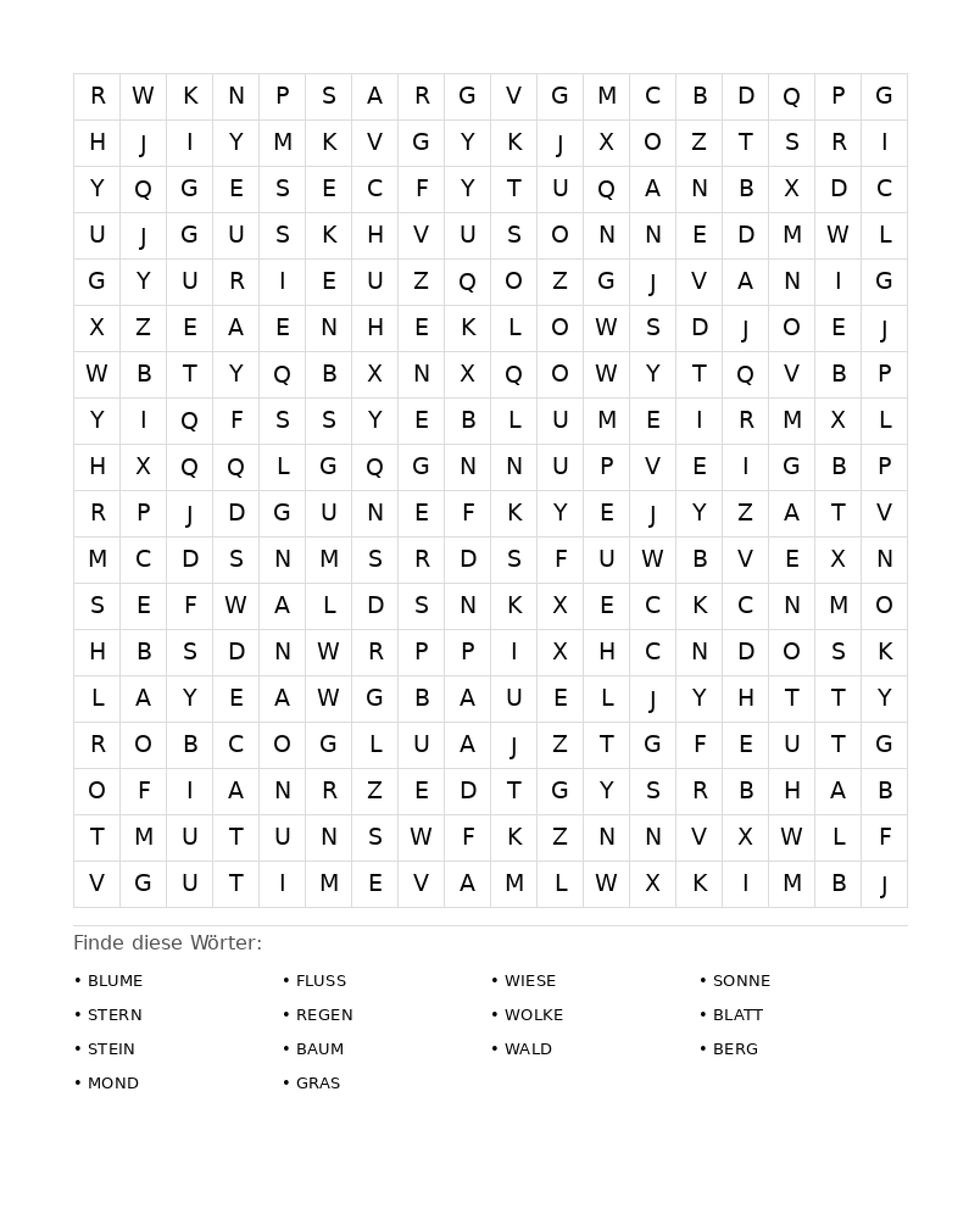 Wortsuchrätsel Wortsuchrätsel: Natur für Erwachsene aus der Kategorie Wortsuchrätsel - kostenlos ausdrucken