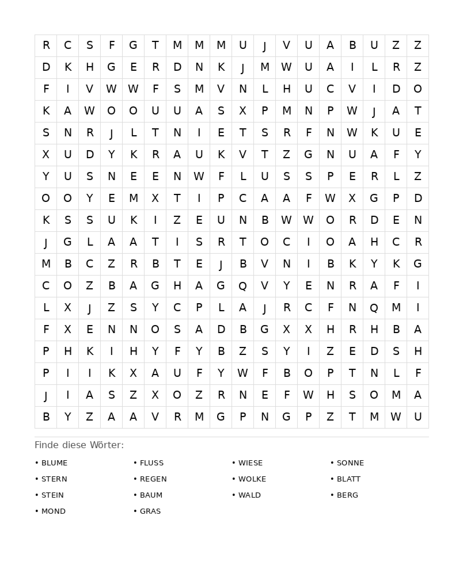 Wortsuchrätsel Wortsuchrätsel: Natur für Erwachsene aus der Kategorie Wortsuchrätsel - kostenlos ausdrucken