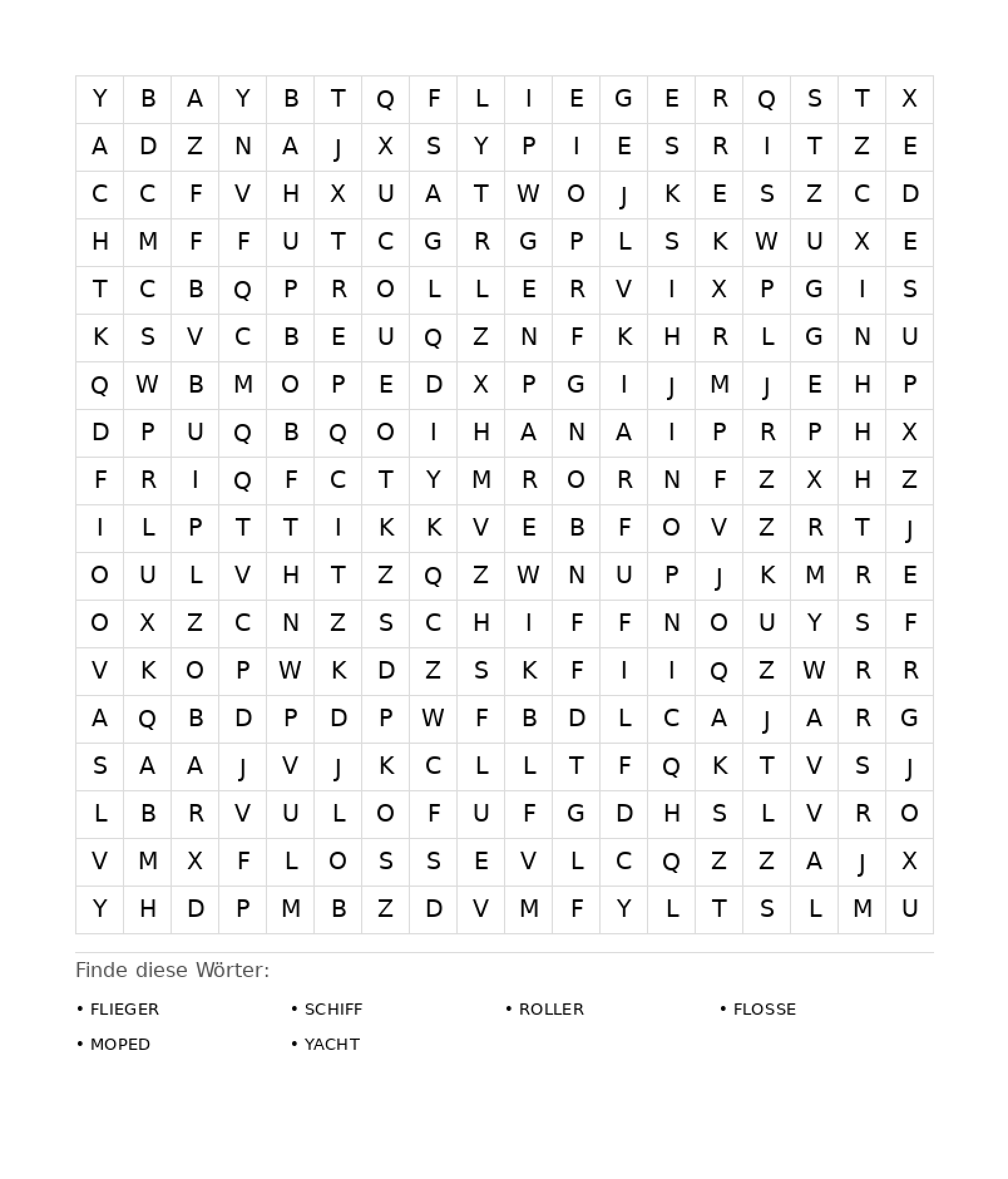 Wortsuchrätsel Wortsuchrätsel: Fahrzeuge für Erwachsene aus der Kategorie Wortsuchrätsel - kostenlos ausdrucken