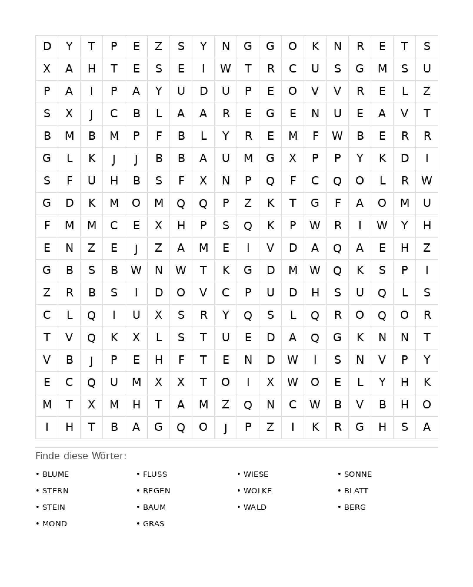 Wortsuchrätsel Wortsuchrätsel: Natur für Erwachsene aus der Kategorie Wortsuchrätsel - kostenlos ausdrucken