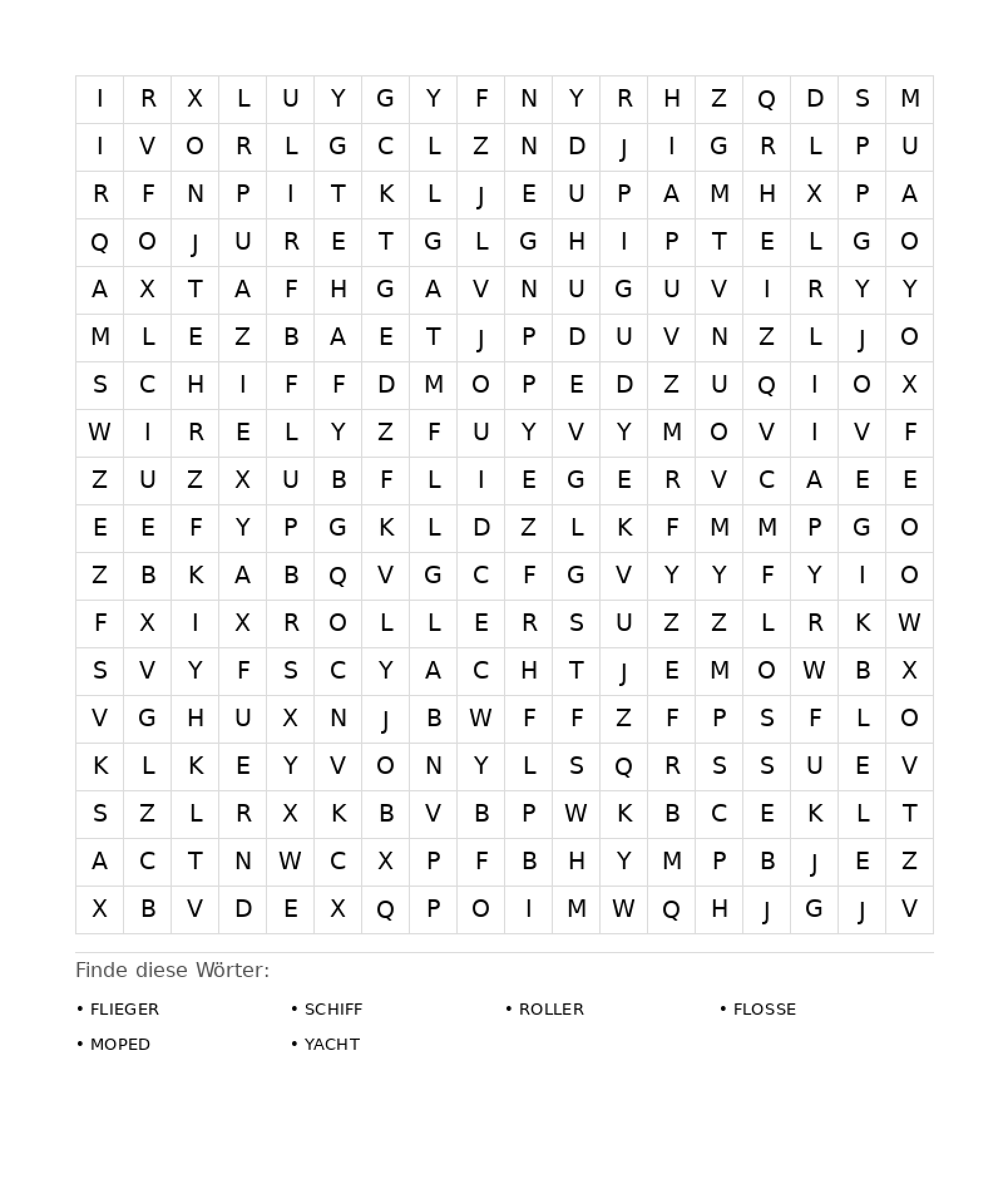 Wortsuchrätsel Wortsuchrätsel: Fahrzeuge für Erwachsene aus der Kategorie Wortsuchrätsel - kostenlos ausdrucken