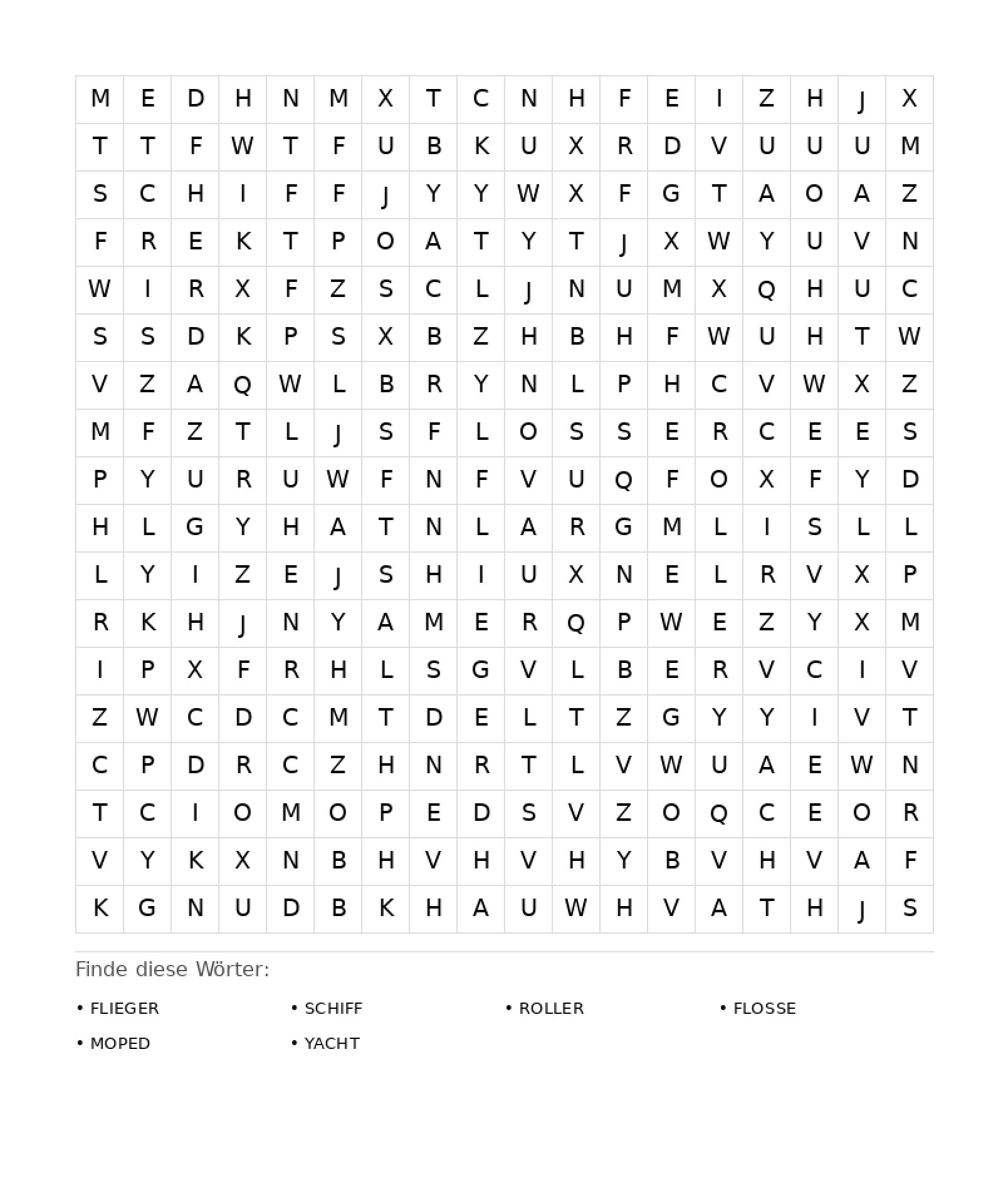 Wortsuchrätsel Wortsuchrätsel: Fahrzeuge für Erwachsene aus der Kategorie Wortsuchrätsel - kostenlos ausdrucken