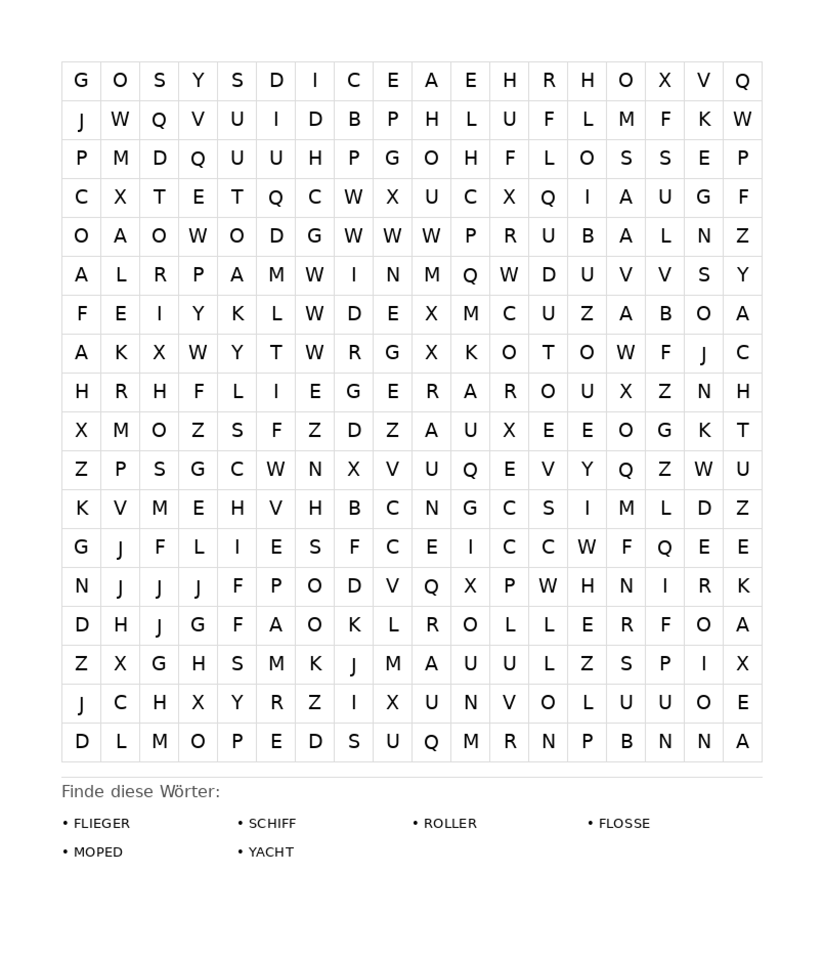 Wortsuchrätsel Wortsuchrätsel: Fahrzeuge für Erwachsene aus der Kategorie Wortsuchrätsel - kostenlos ausdrucken