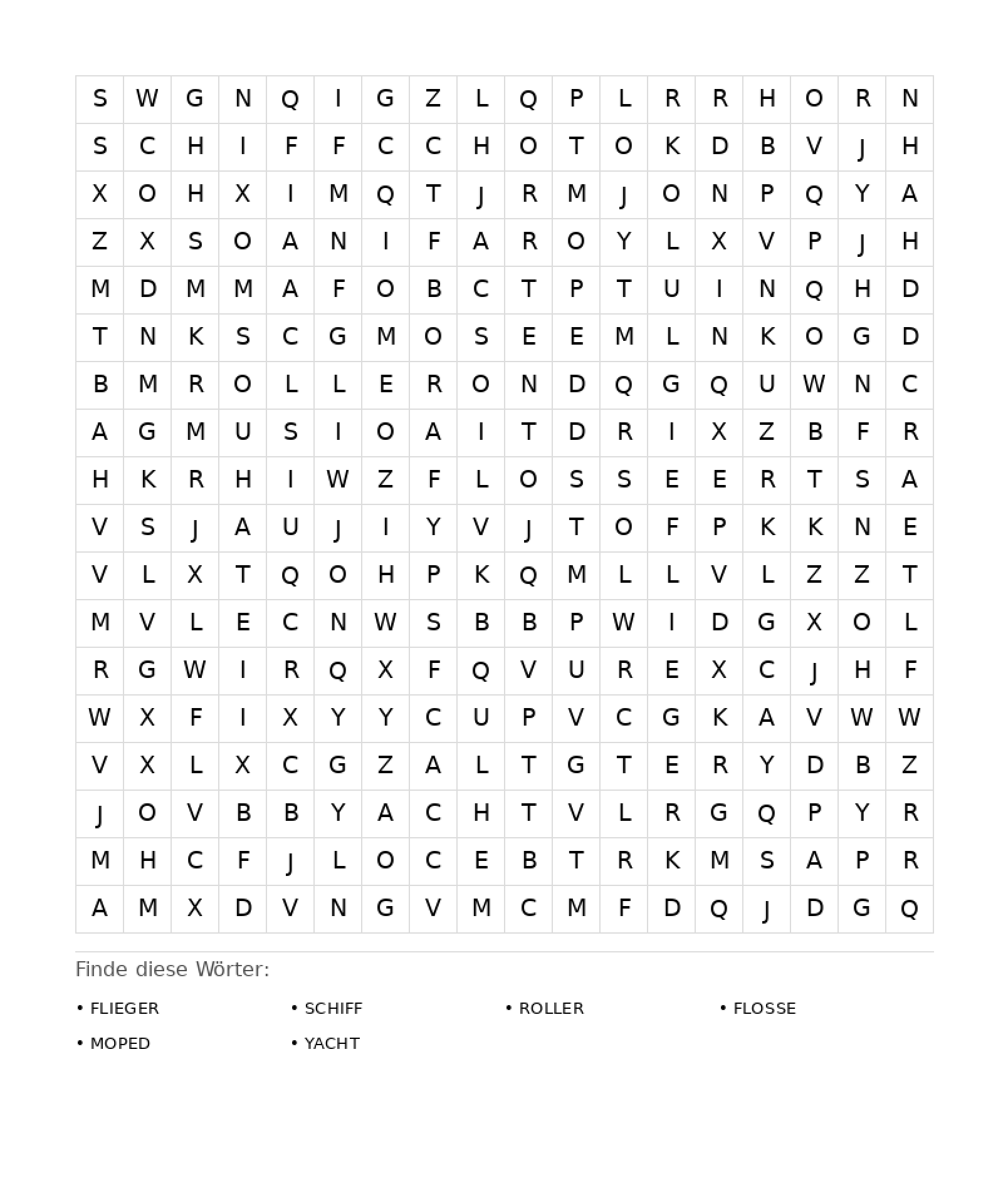Wortsuchrätsel Wortsuchrätsel: Fahrzeuge für Erwachsene aus der Kategorie Wortsuchrätsel - kostenlos ausdrucken