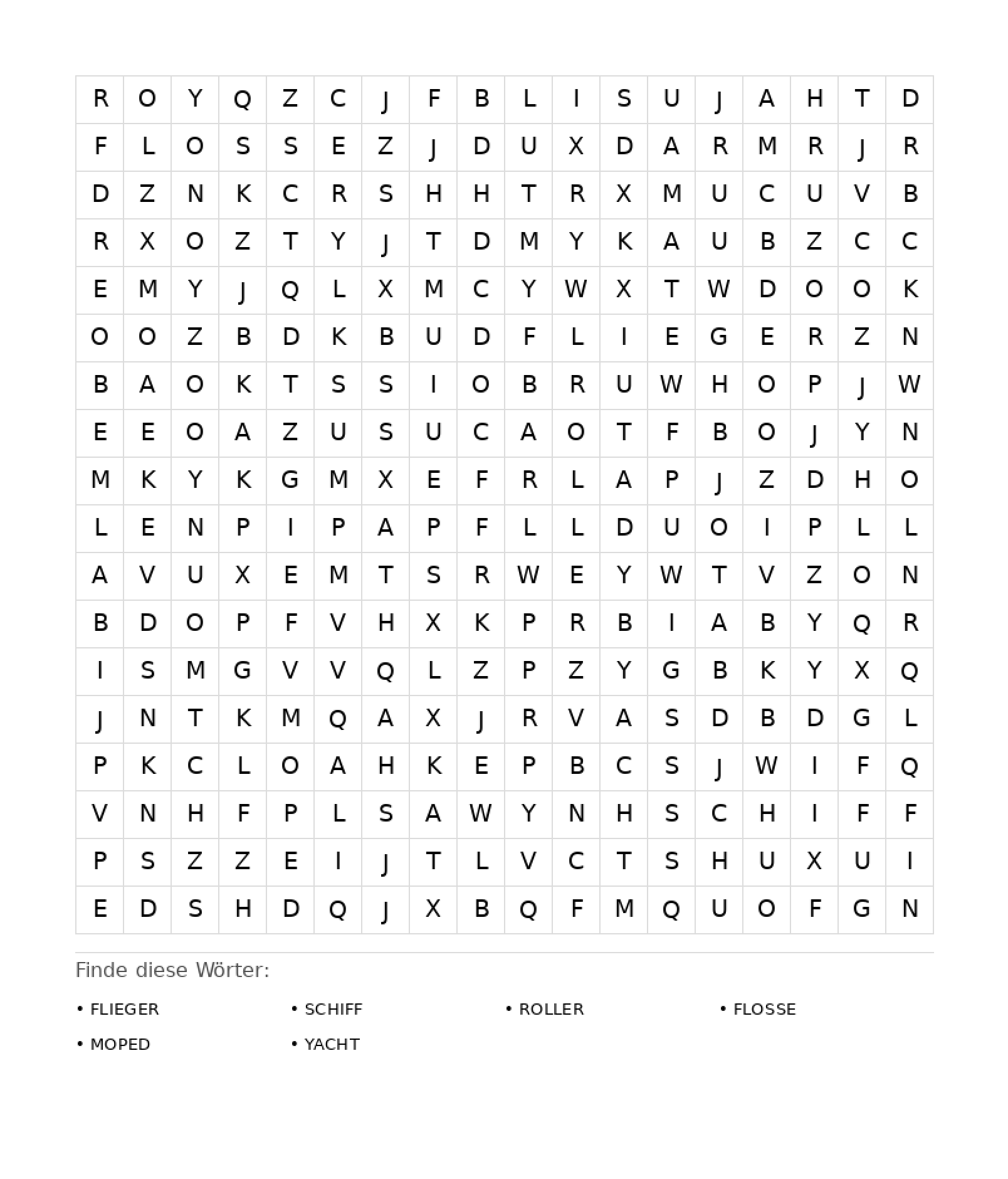 Wortsuchrätsel Wortsuchrätsel: Fahrzeuge für Erwachsene aus der Kategorie Wortsuchrätsel - kostenlos ausdrucken
