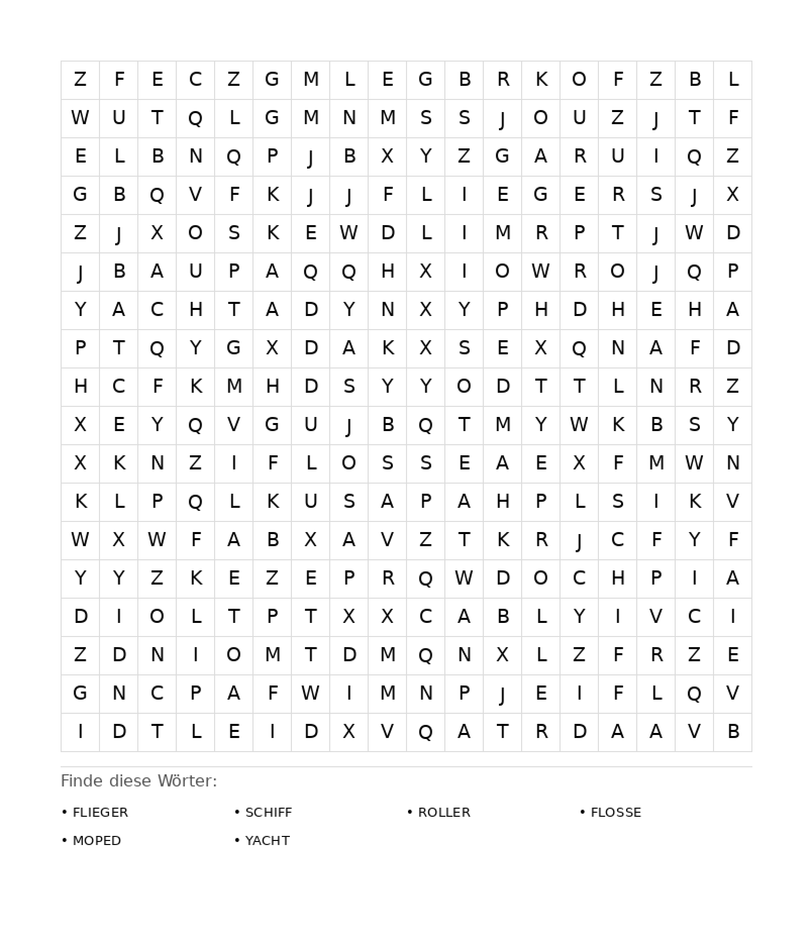 Wortsuchrätsel Wortsuchrätsel: Fahrzeuge für Erwachsene aus der Kategorie Wortsuchrätsel - kostenlos ausdrucken