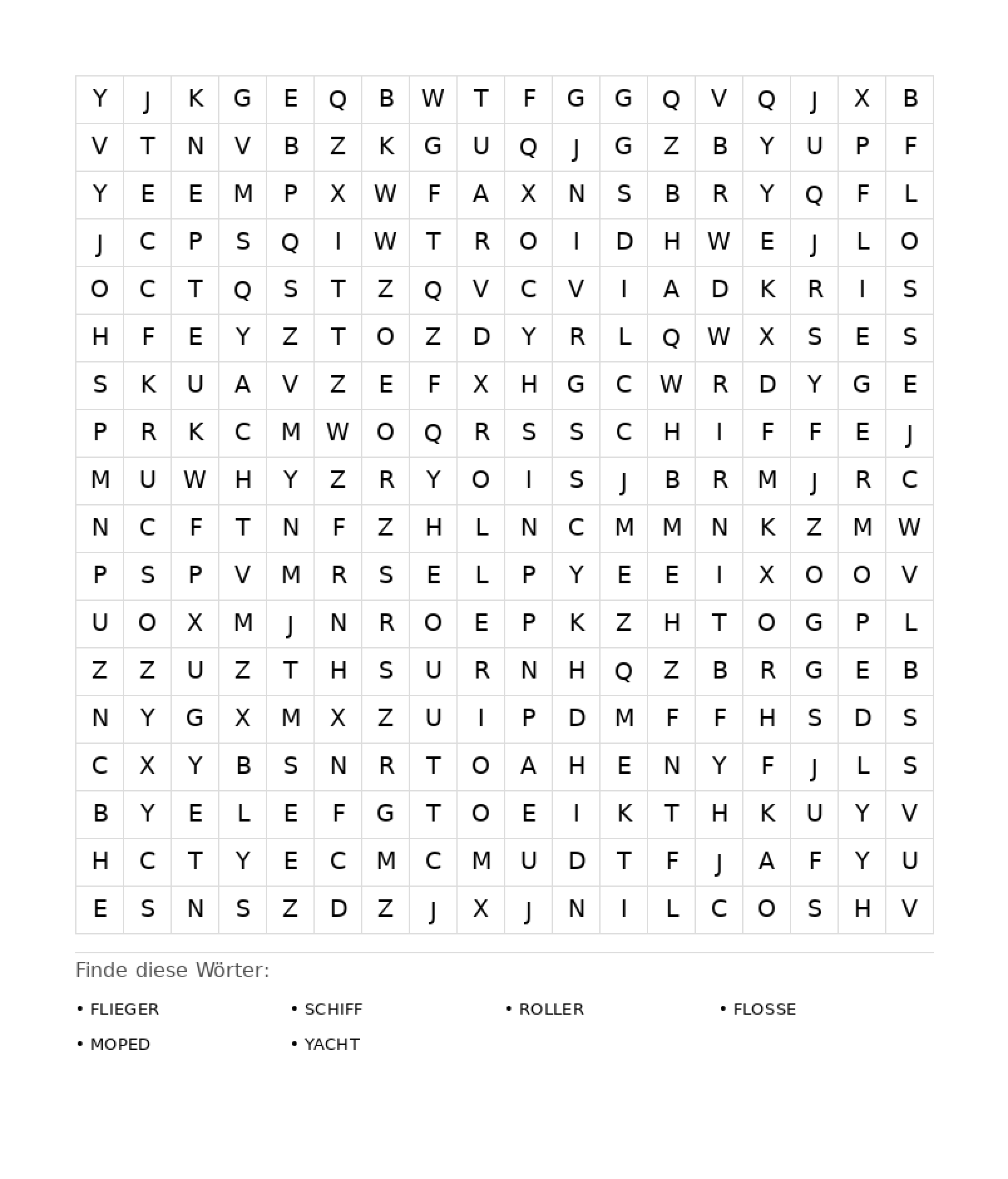 Wortsuchrätsel Wortsuchrätsel: Fahrzeuge für Erwachsene aus der Kategorie Wortsuchrätsel - kostenlos ausdrucken