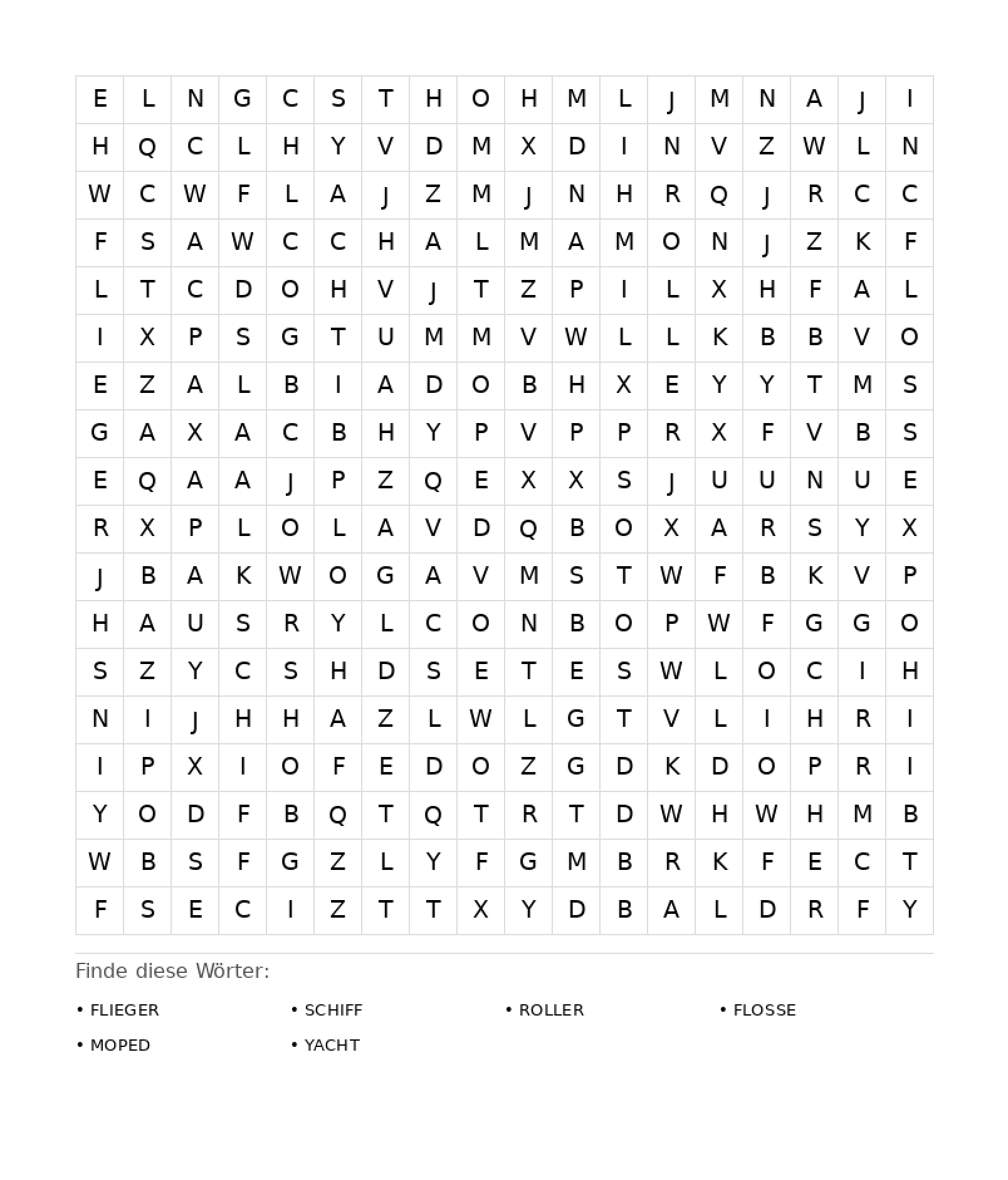 Wortsuchrätsel Wortsuchrätsel: Fahrzeuge für Erwachsene aus der Kategorie Wortsuchrätsel - kostenlos ausdrucken