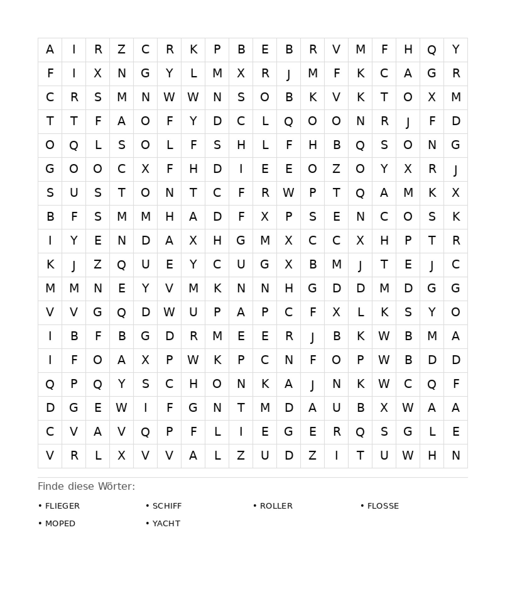 Wortsuchrätsel Wortsuchrätsel: Fahrzeuge für Erwachsene aus der Kategorie Wortsuchrätsel - kostenlos ausdrucken