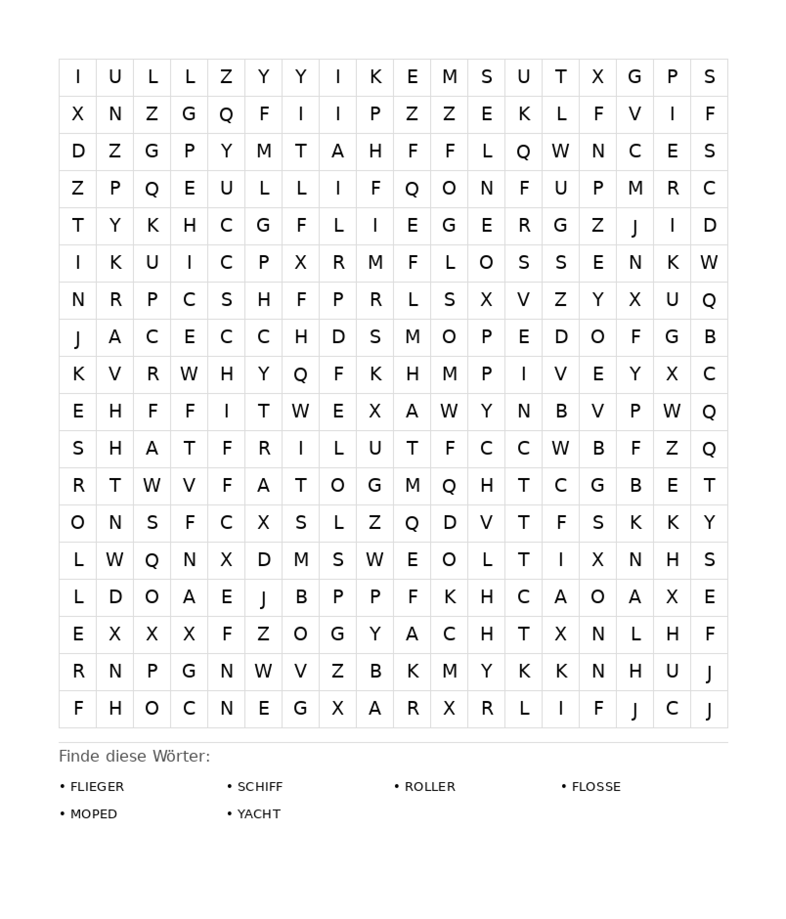 Wortsuchrätsel Wortsuchrätsel: Fahrzeuge für Erwachsene aus der Kategorie Wortsuchrätsel - kostenlos ausdrucken