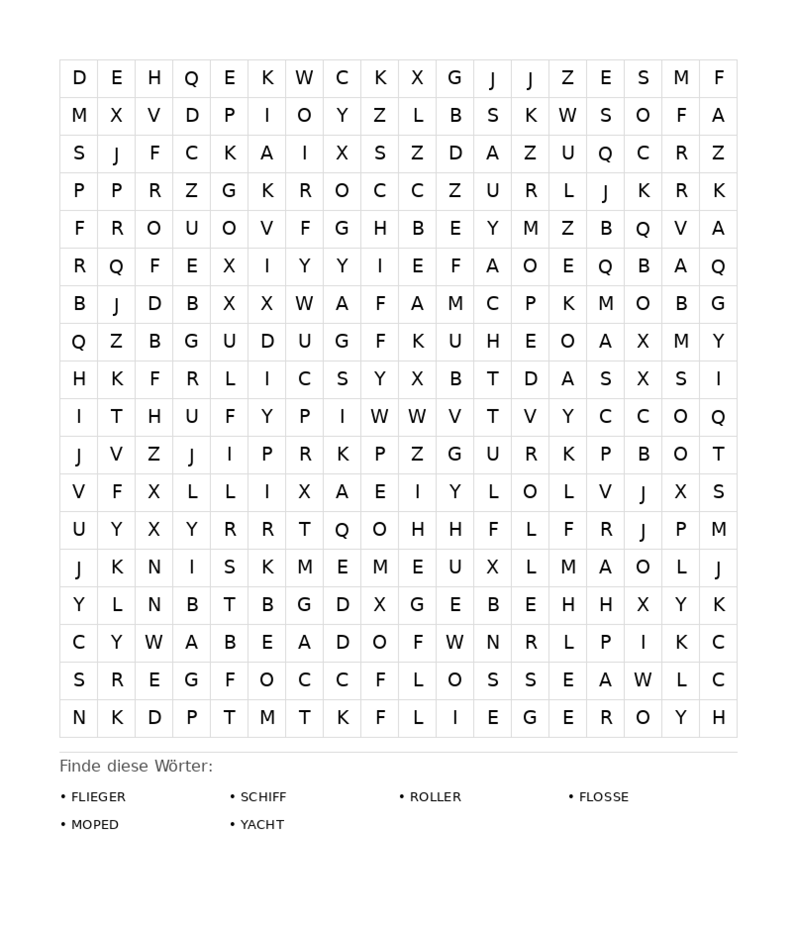 Wortsuchrätsel Wortsuchrätsel: Fahrzeuge für Erwachsene aus der Kategorie Wortsuchrätsel - kostenlos ausdrucken