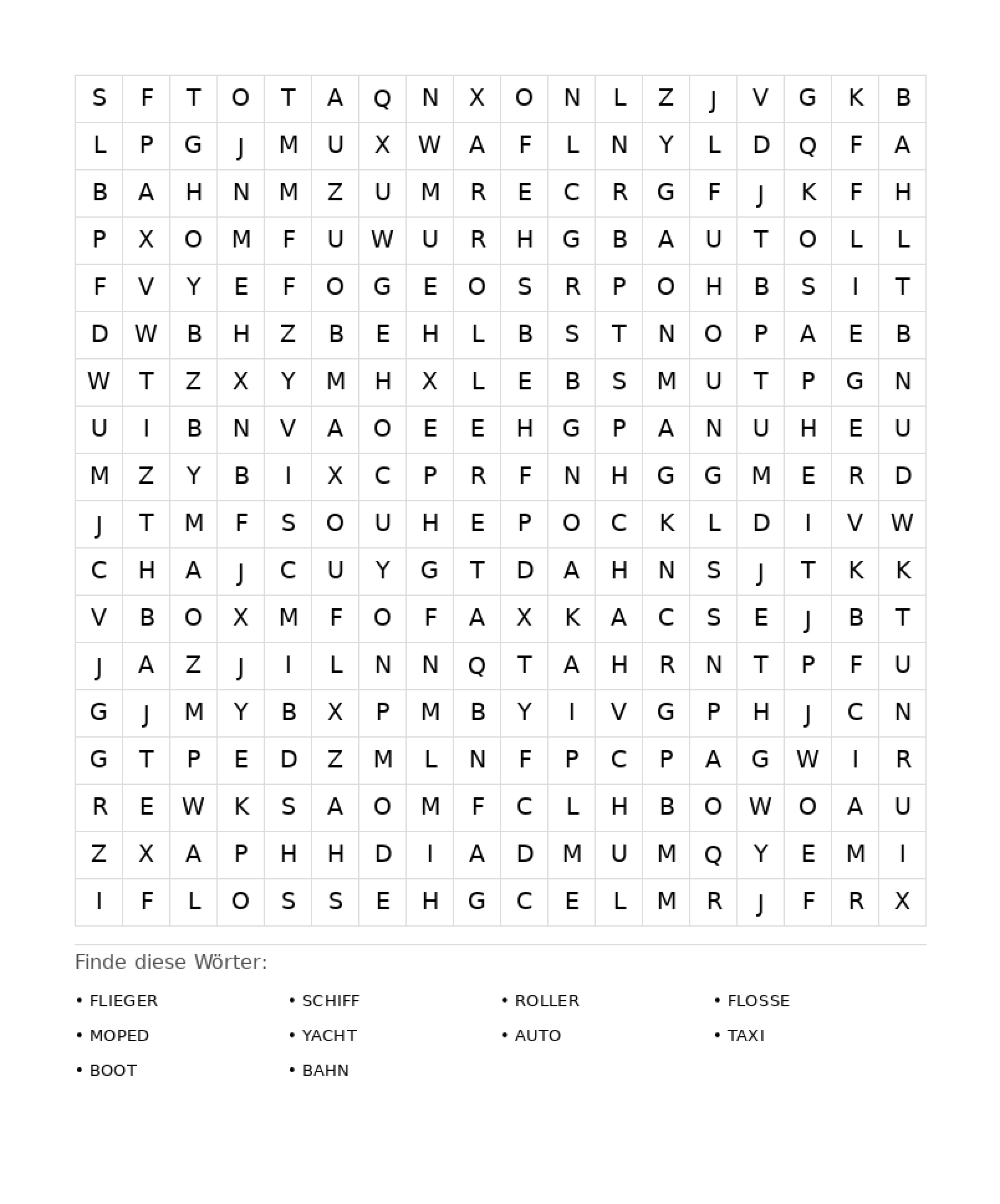 Wortsuchrätsel Wortsuchrätsel: Fahrzeuge für Erwachsene aus der Kategorie Wortsuchrätsel - kostenlos ausdrucken