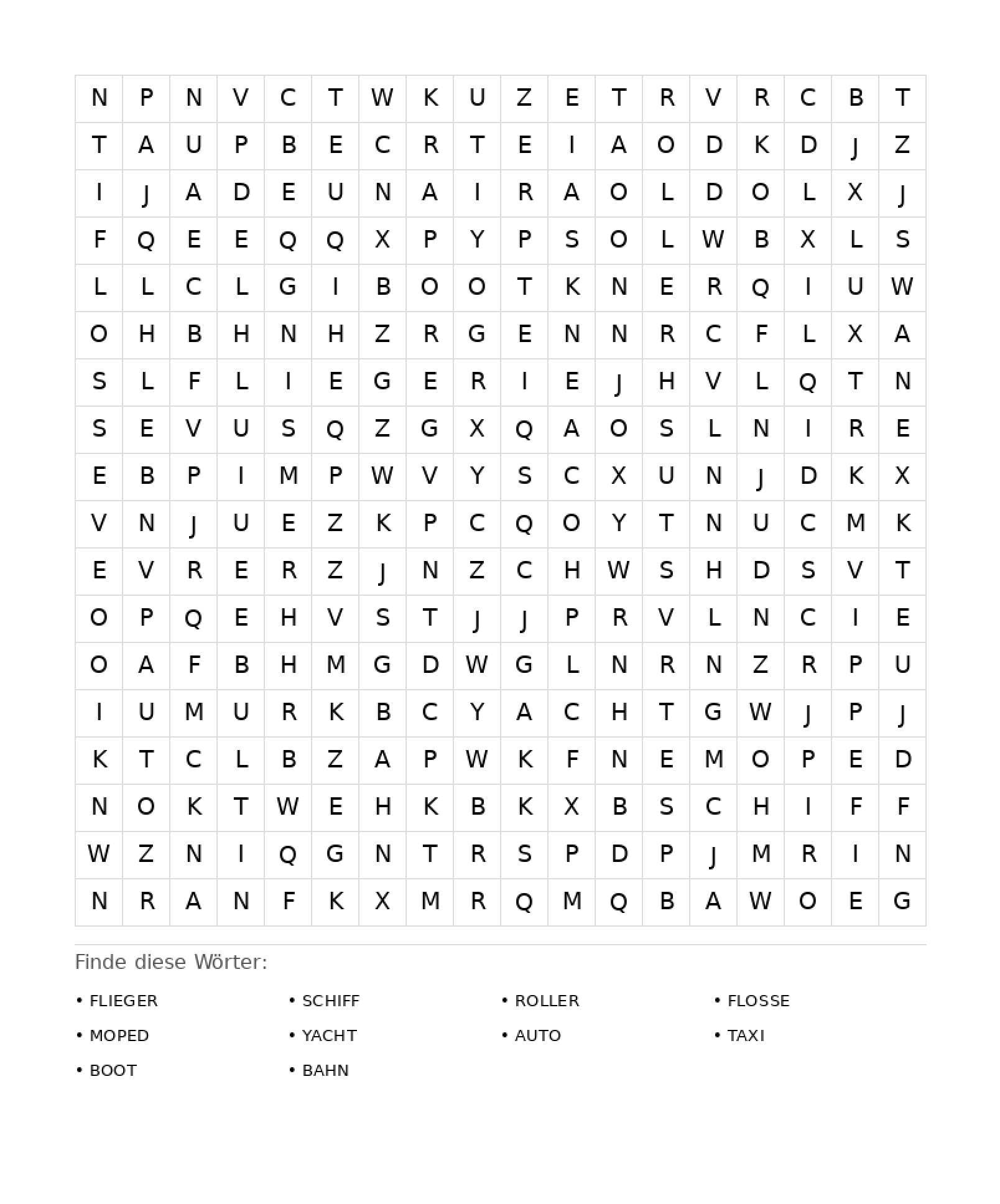 Wortsuchrätsel Wortsuchrätsel: Fahrzeuge für Erwachsene aus der Kategorie Wortsuchrätsel - kostenlos ausdrucken