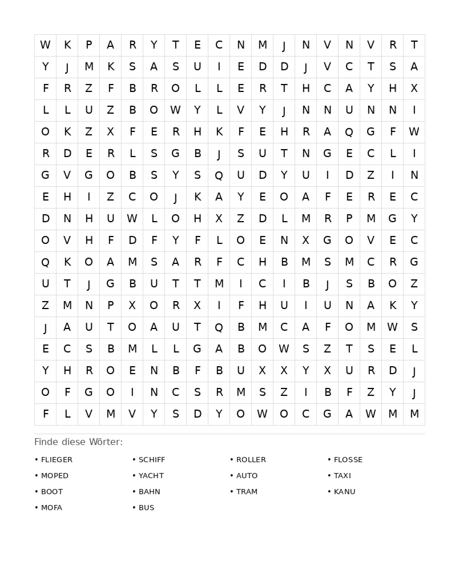 Wortsuchrätsel Wortsuchrätsel: Fahrzeuge für Erwachsene aus der Kategorie Wortsuchrätsel - kostenlos ausdrucken