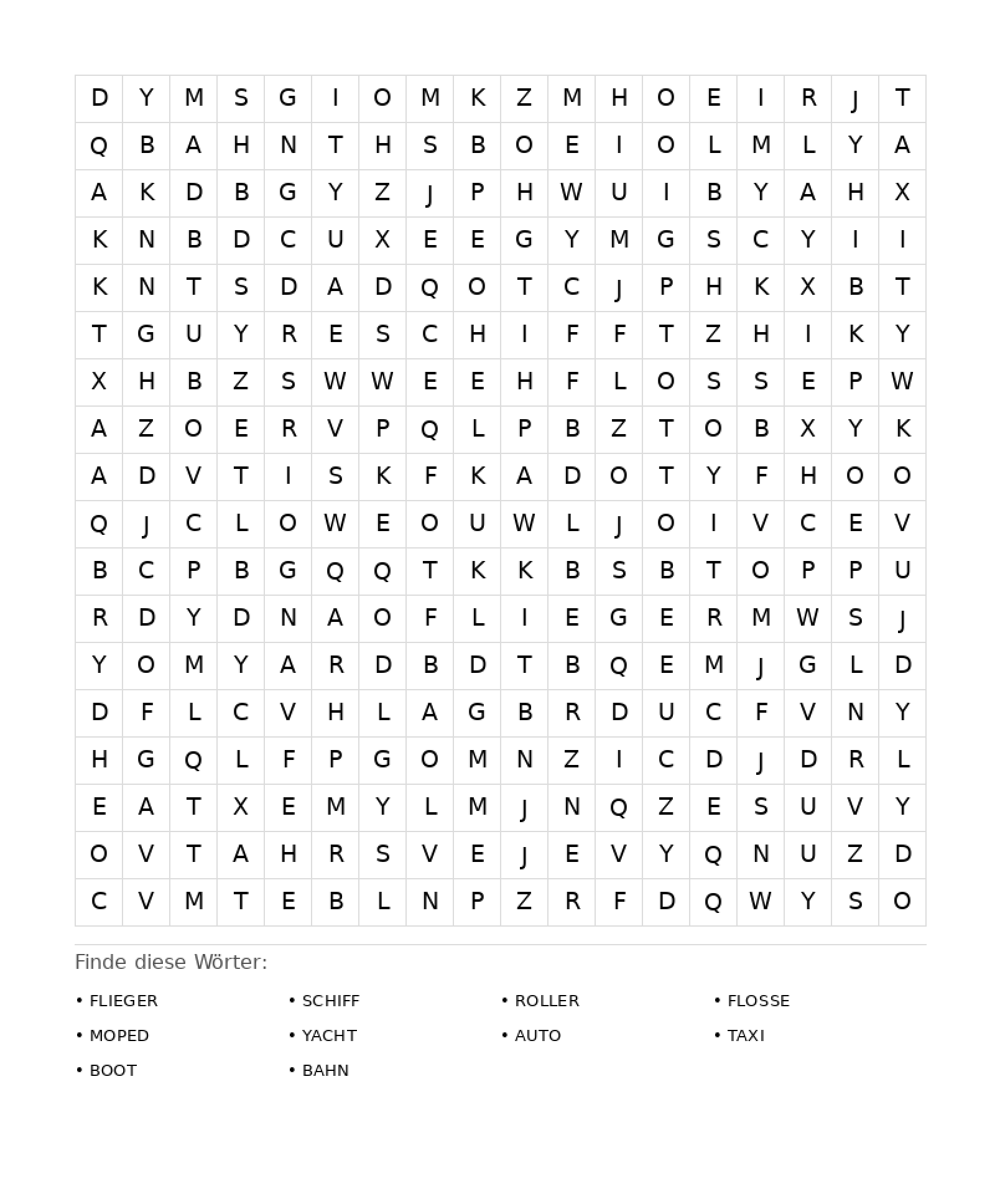 Wortsuchrätsel Wortsuchrätsel: Fahrzeuge für Erwachsene aus der Kategorie Wortsuchrätsel - kostenlos ausdrucken