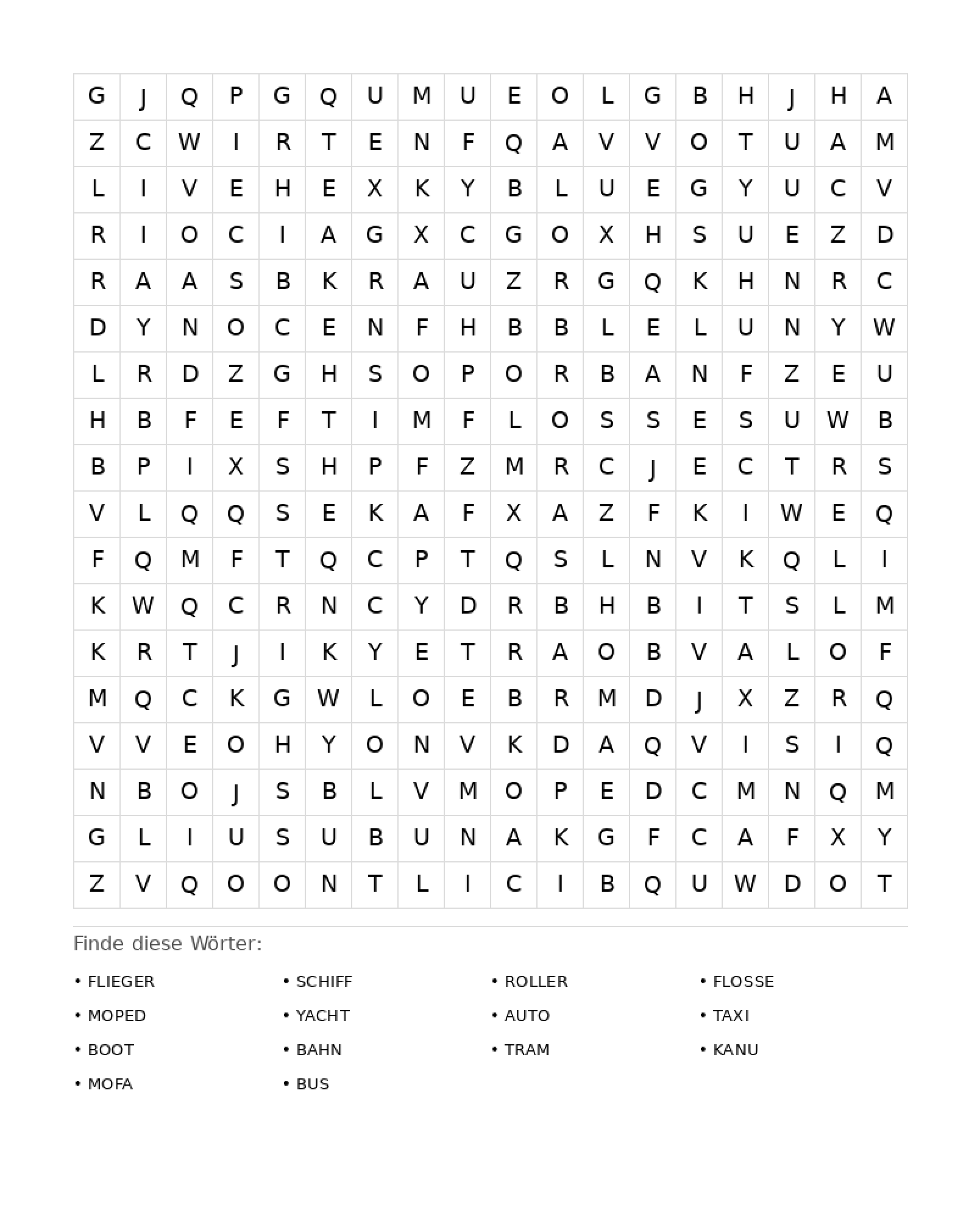 Wortsuchrätsel Wortsuchrätsel: Fahrzeuge für Erwachsene aus der Kategorie Wortsuchrätsel - kostenlos ausdrucken