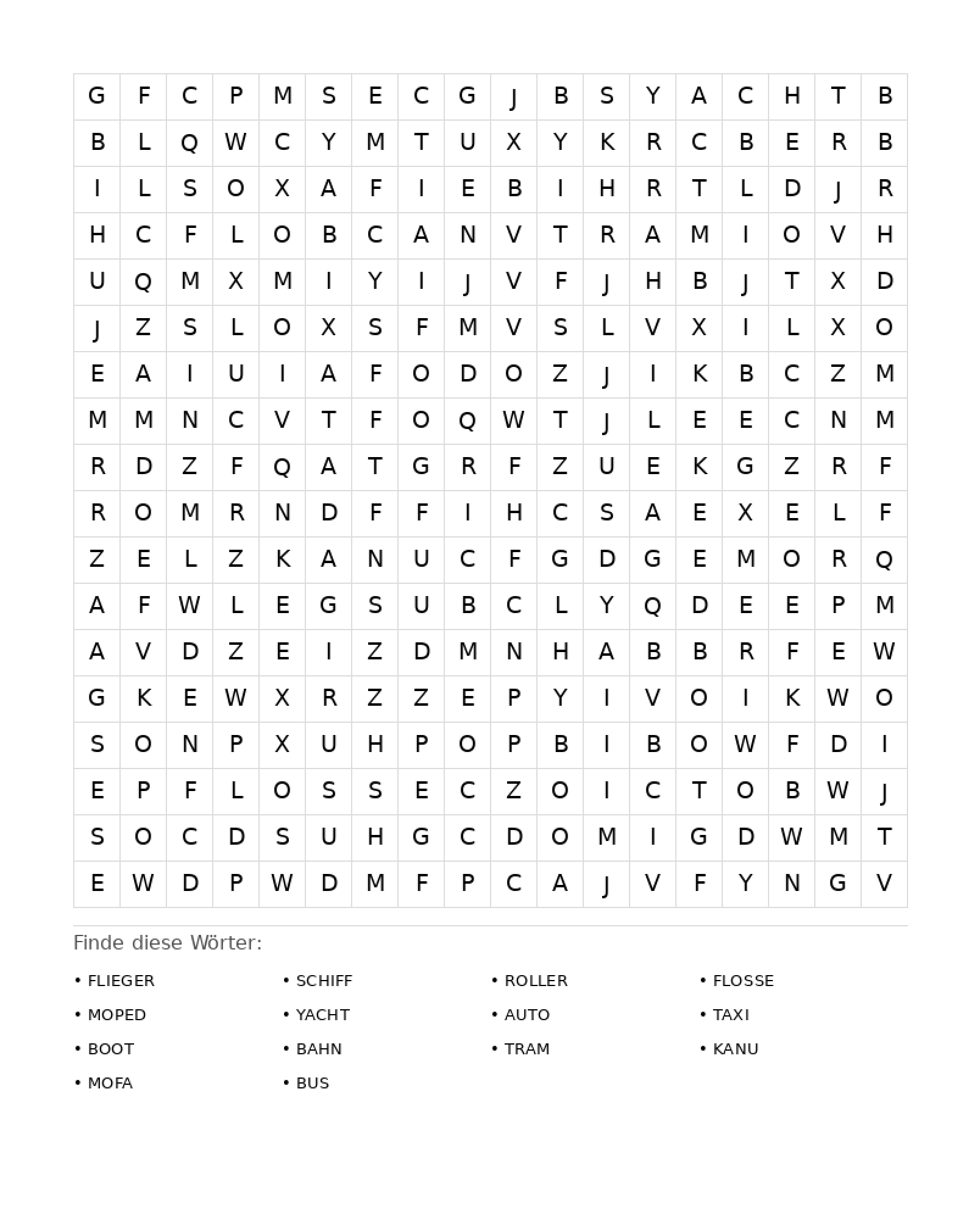 Wortsuchrätsel Wortsuchrätsel: Fahrzeuge für Erwachsene aus der Kategorie Wortsuchrätsel - kostenlos ausdrucken