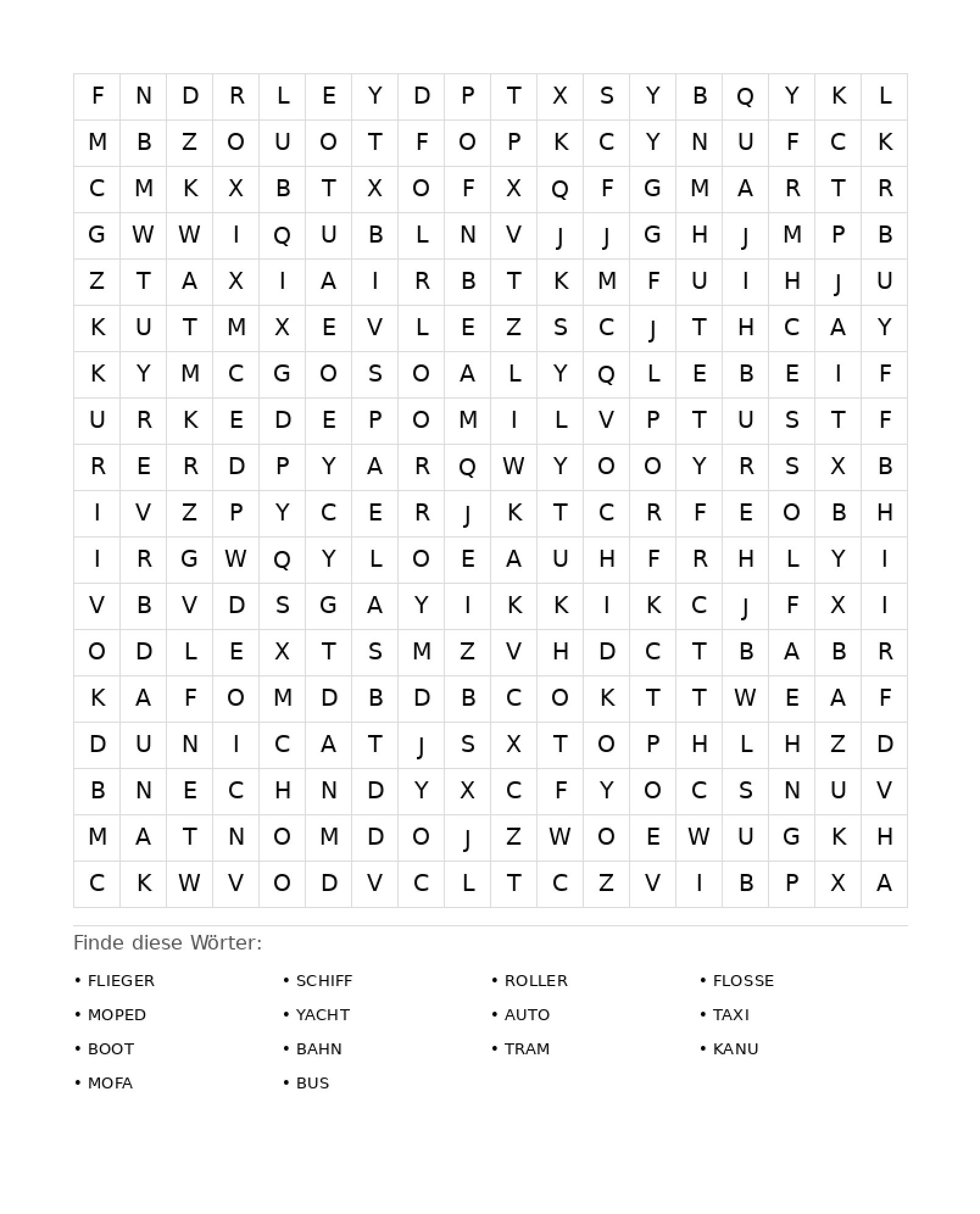 Wortsuchrätsel Wortsuchrätsel: Fahrzeuge für Erwachsene aus der Kategorie Wortsuchrätsel - kostenlos ausdrucken