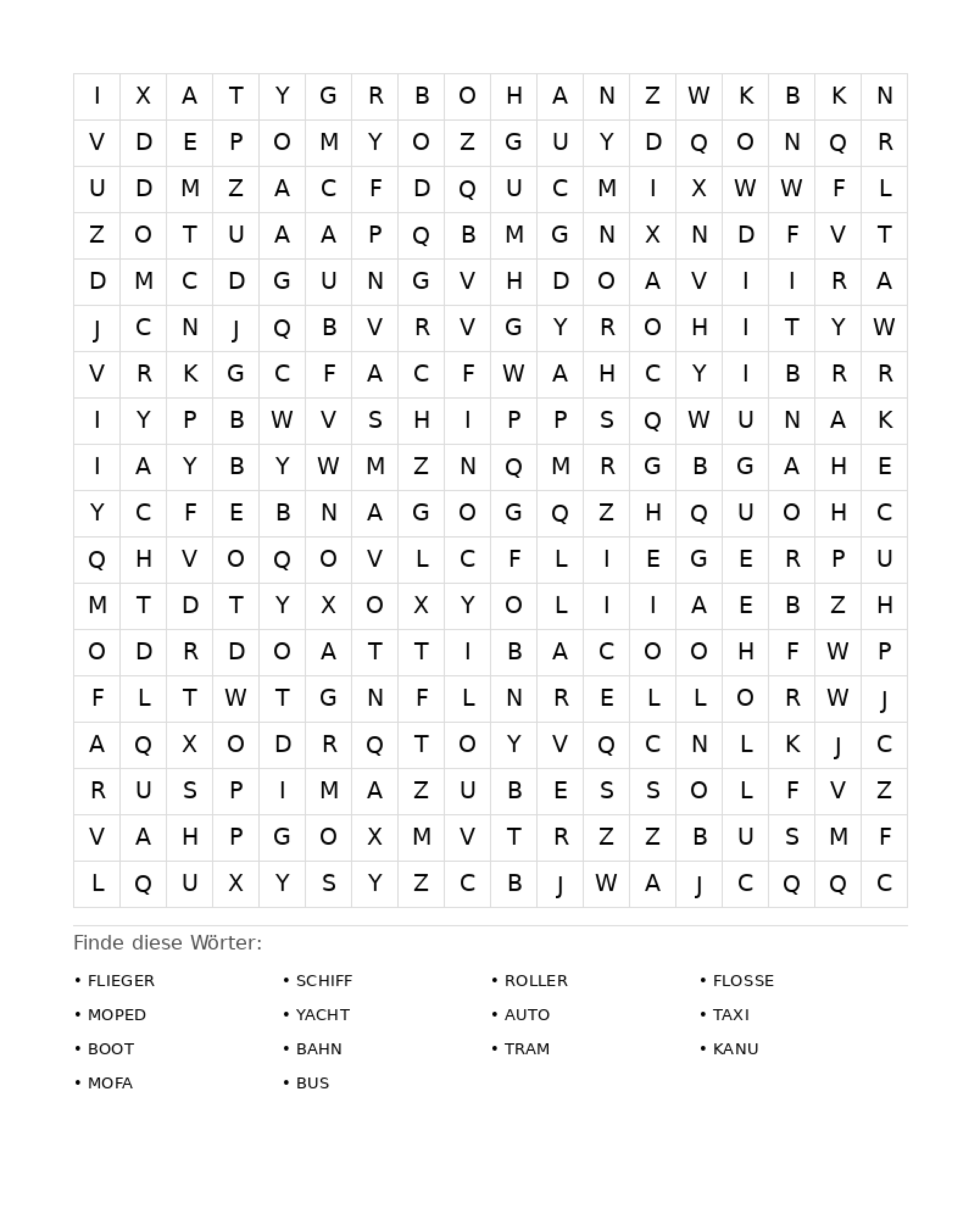 Wortsuchrätsel Wortsuchrätsel: Fahrzeuge für Erwachsene aus der Kategorie Wortsuchrätsel - kostenlos ausdrucken