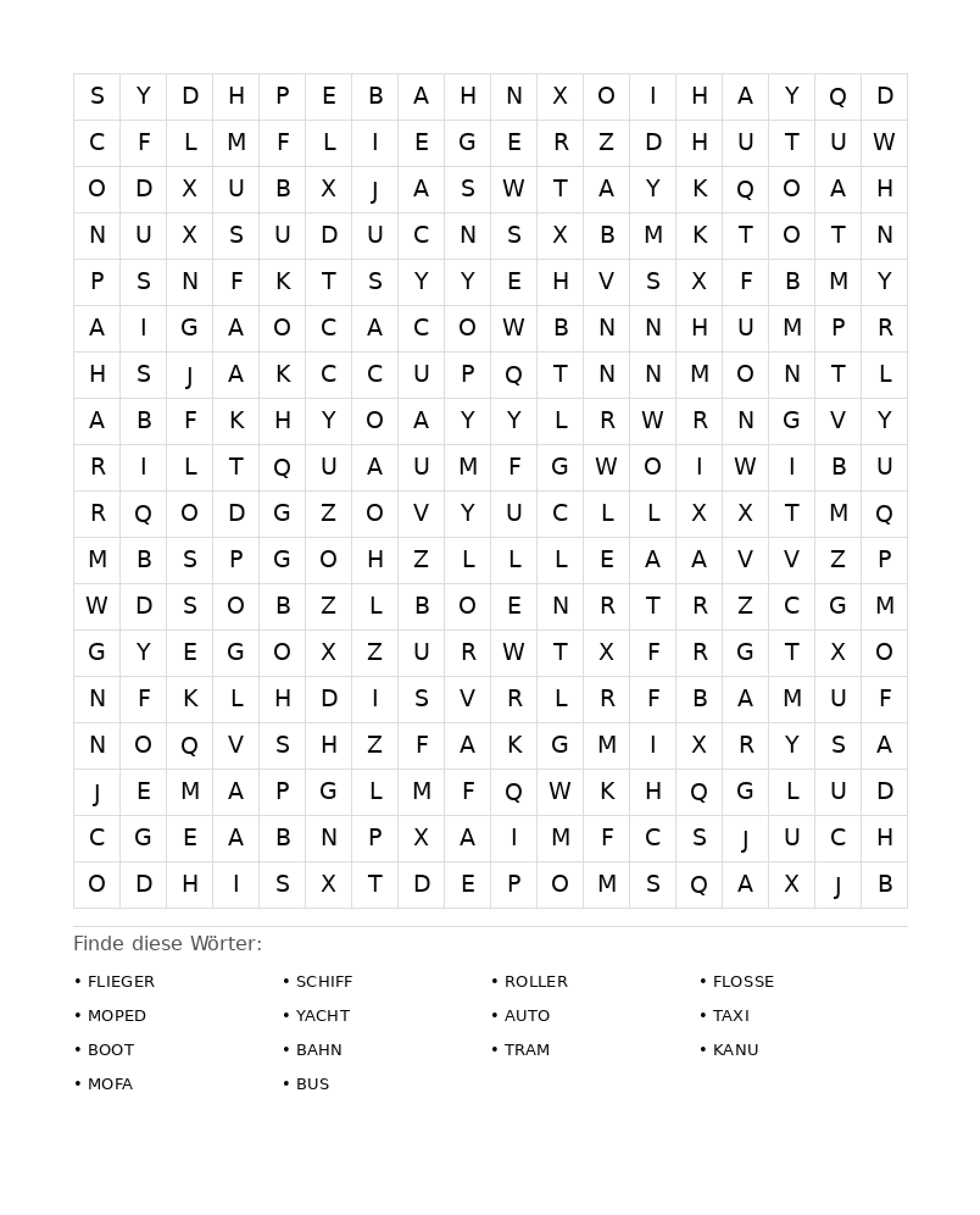 Wortsuchrätsel Wortsuchrätsel: Fahrzeuge für Erwachsene aus der Kategorie Wortsuchrätsel - kostenlos ausdrucken