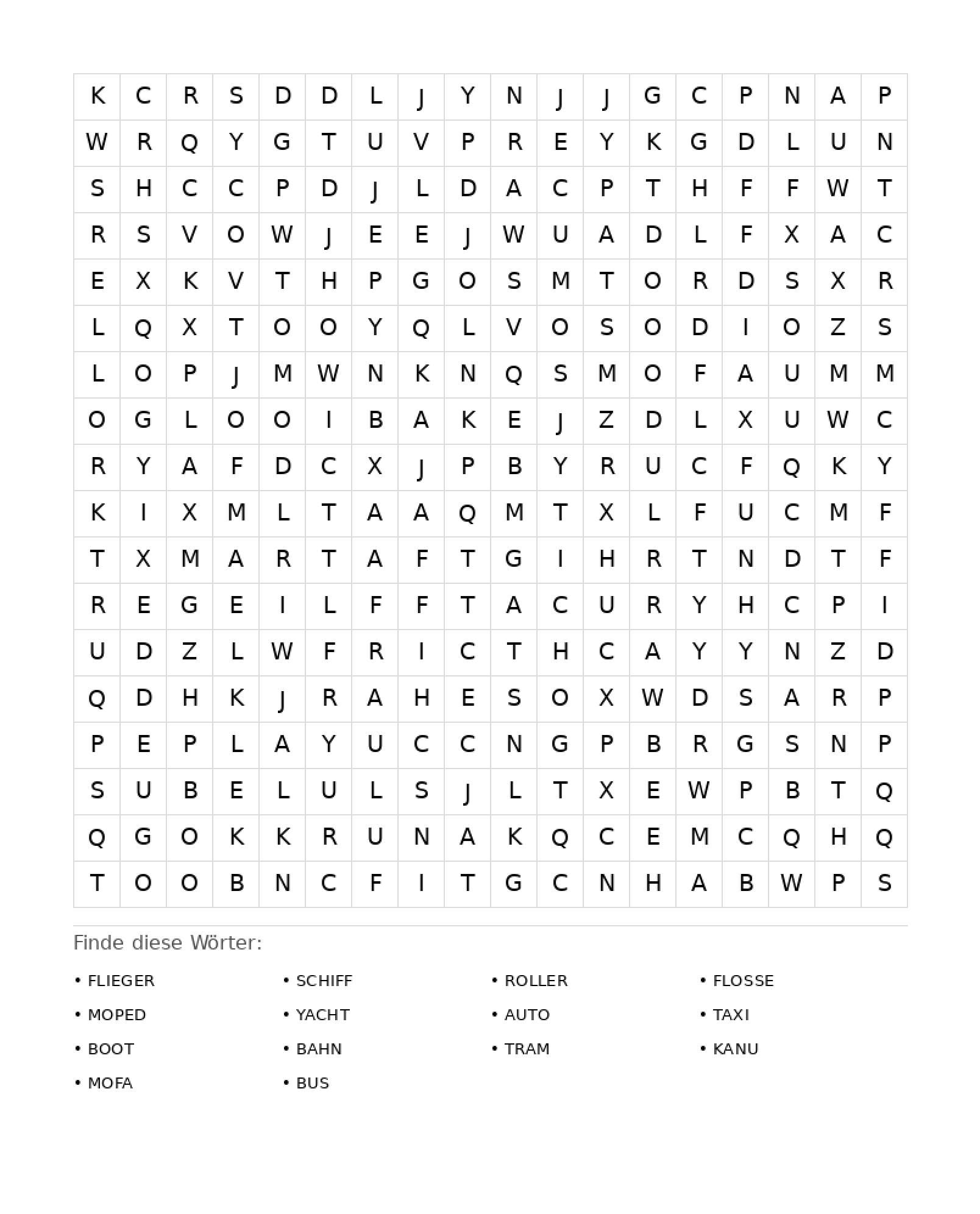 Wortsuchrätsel Wortsuchrätsel: Fahrzeuge für Erwachsene aus der Kategorie Wortsuchrätsel - kostenlos ausdrucken