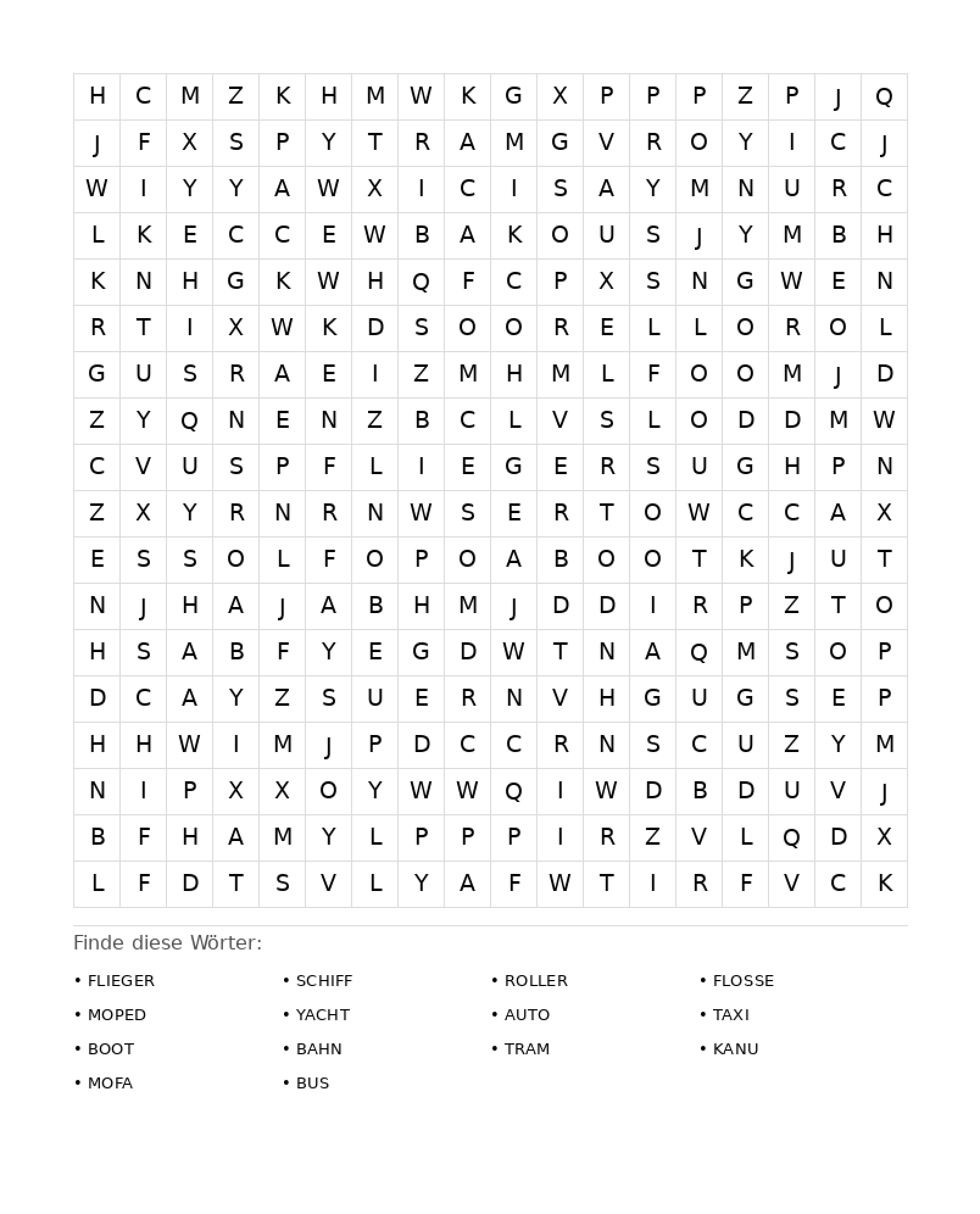 Wortsuchrätsel Wortsuchrätsel: Fahrzeuge für Erwachsene aus der Kategorie Wortsuchrätsel - kostenlos ausdrucken