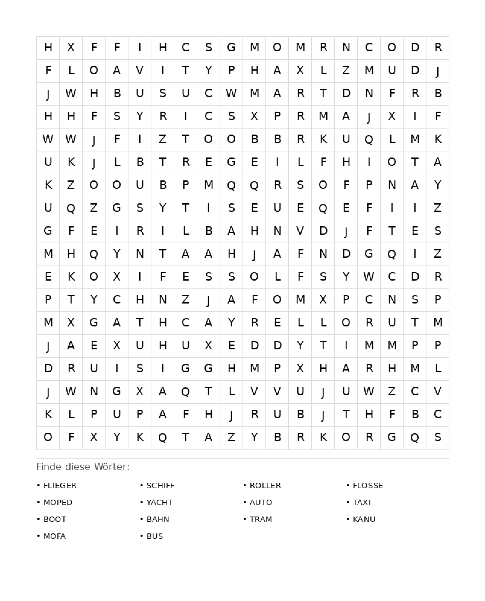 Wortsuchrätsel Wortsuchrätsel: Fahrzeuge für Erwachsene aus der Kategorie Wortsuchrätsel - kostenlos ausdrucken