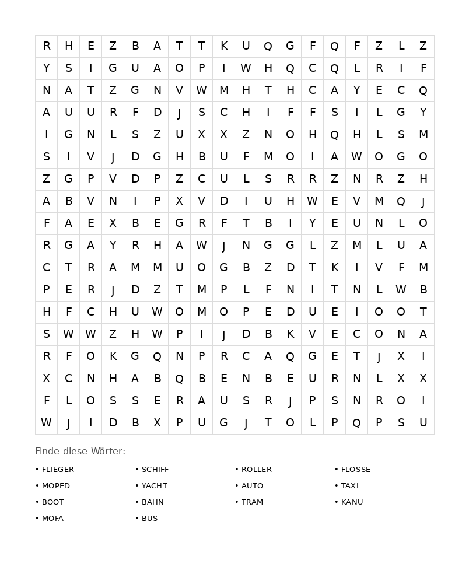Wortsuchrätsel Wortsuchrätsel: Fahrzeuge für Erwachsene aus der Kategorie Wortsuchrätsel - kostenlos ausdrucken