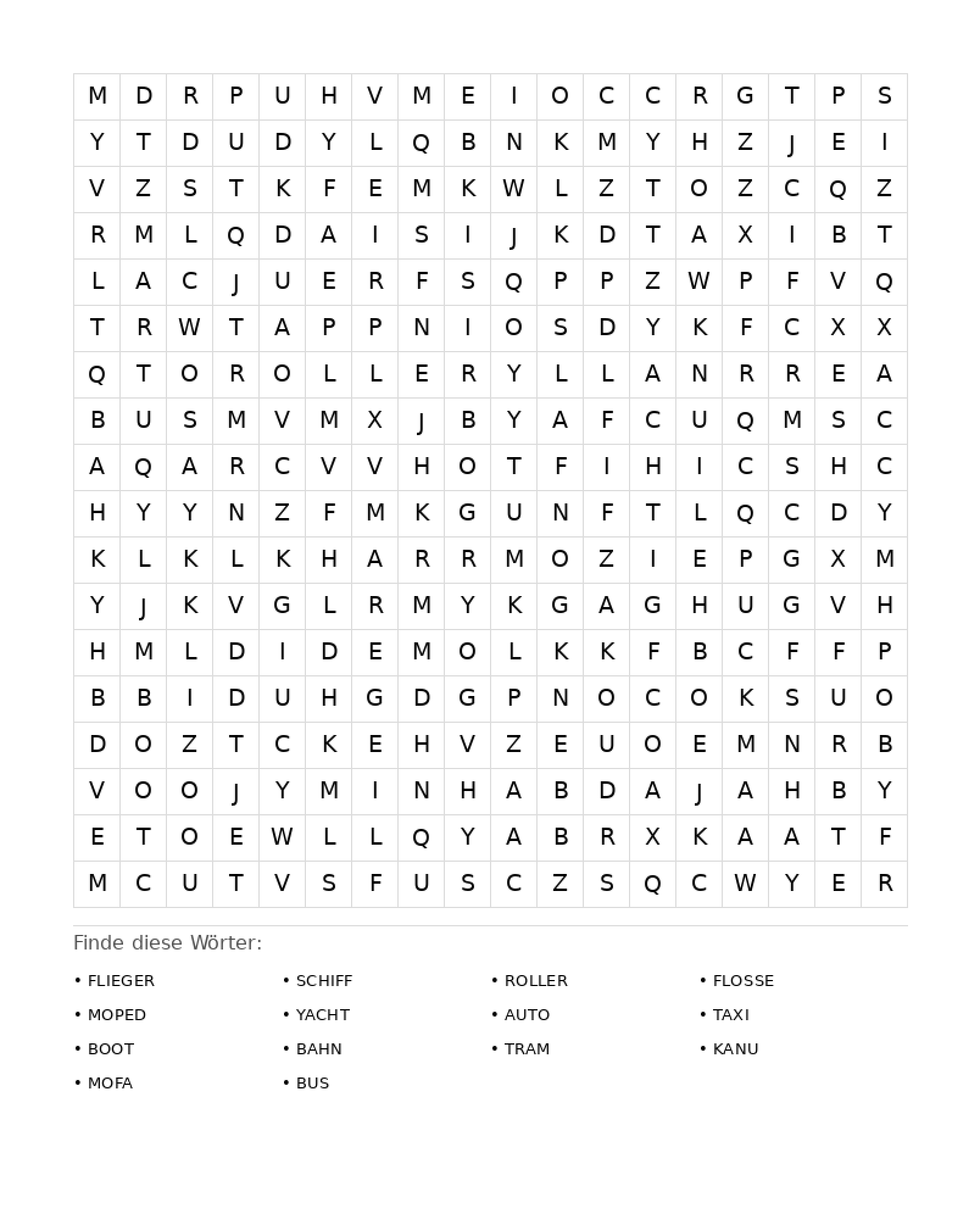 Wortsuchrätsel Wortsuchrätsel: Fahrzeuge für Erwachsene aus der Kategorie Wortsuchrätsel - kostenlos ausdrucken