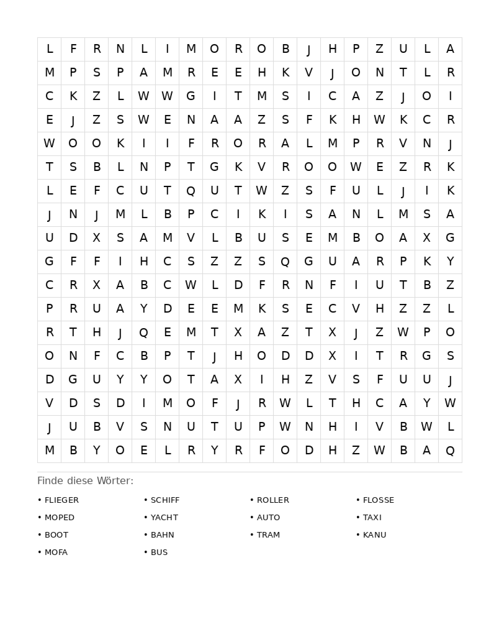 Wortsuchrätsel Wortsuchrätsel: Fahrzeuge für Erwachsene aus der Kategorie Wortsuchrätsel - kostenlos ausdrucken