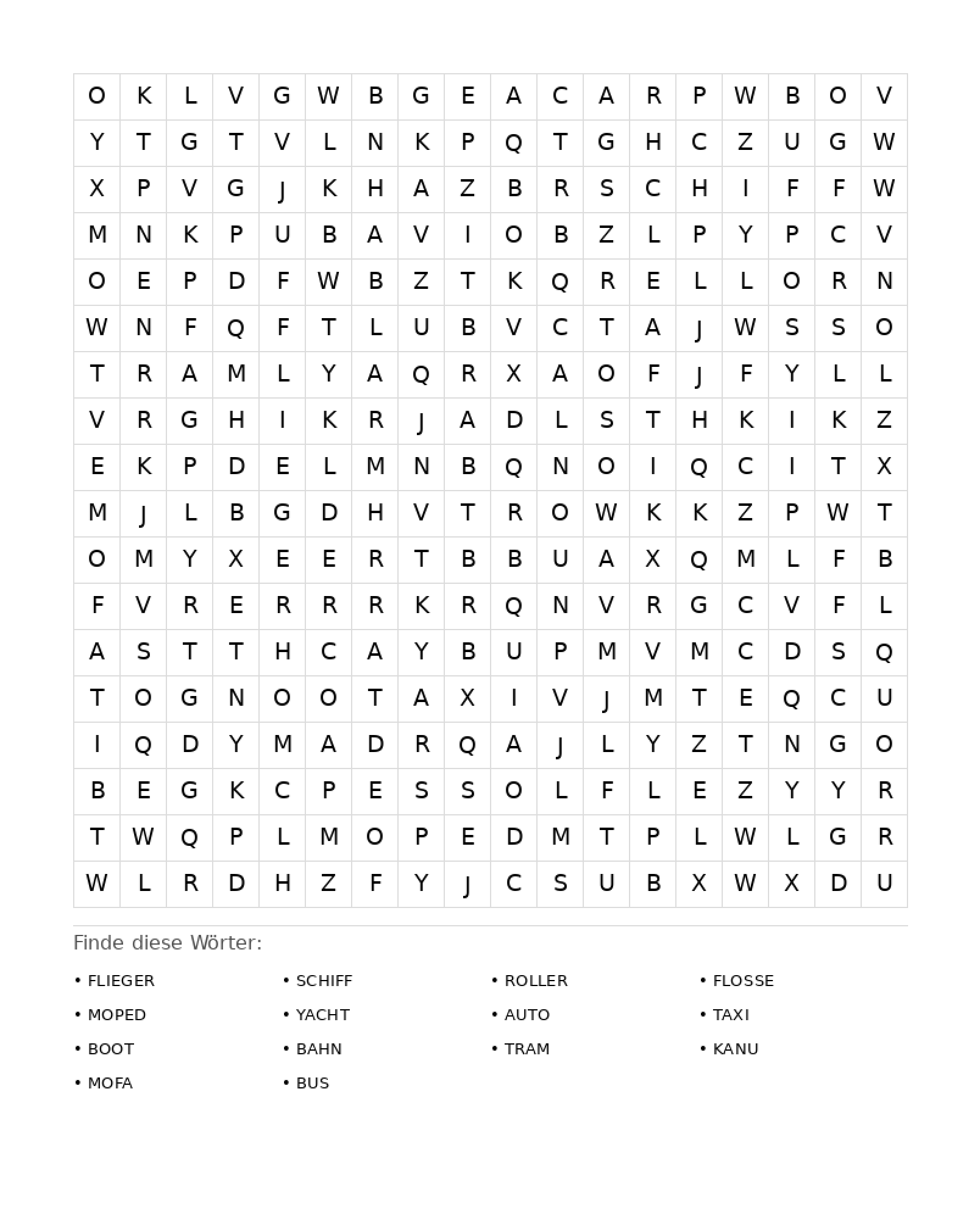 Wortsuchrätsel Wortsuchrätsel: Fahrzeuge für Erwachsene aus der Kategorie Wortsuchrätsel - kostenlos ausdrucken