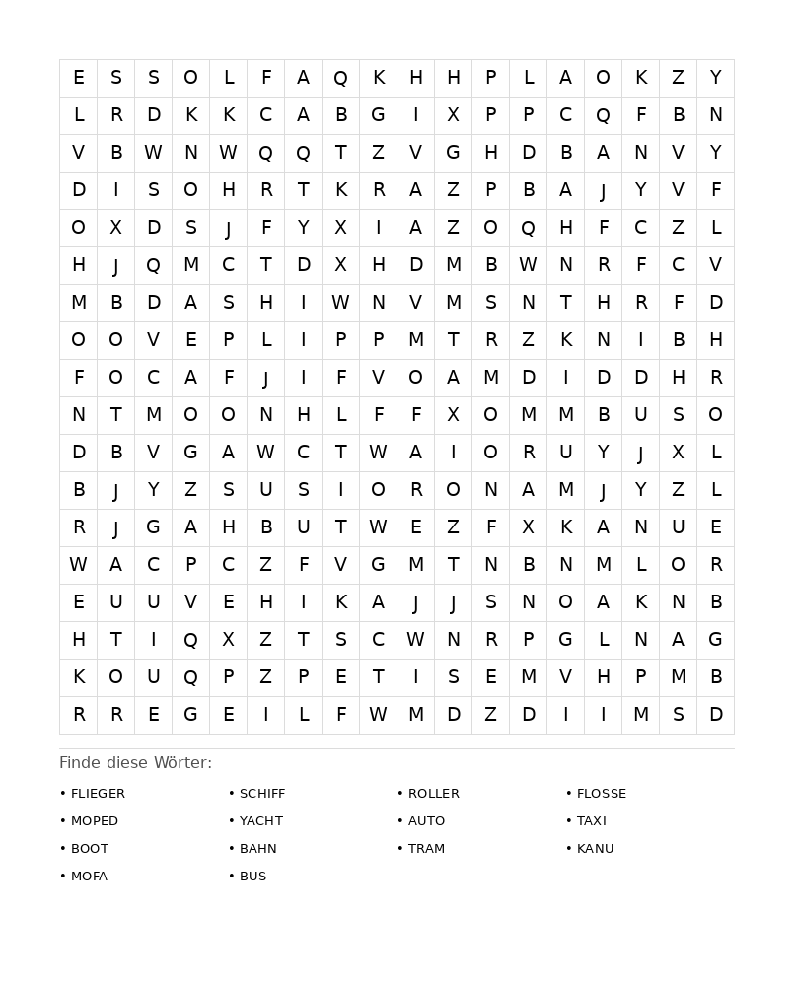 Wortsuchrätsel Wortsuchrätsel: Fahrzeuge für Erwachsene aus der Kategorie Wortsuchrätsel - kostenlos ausdrucken
