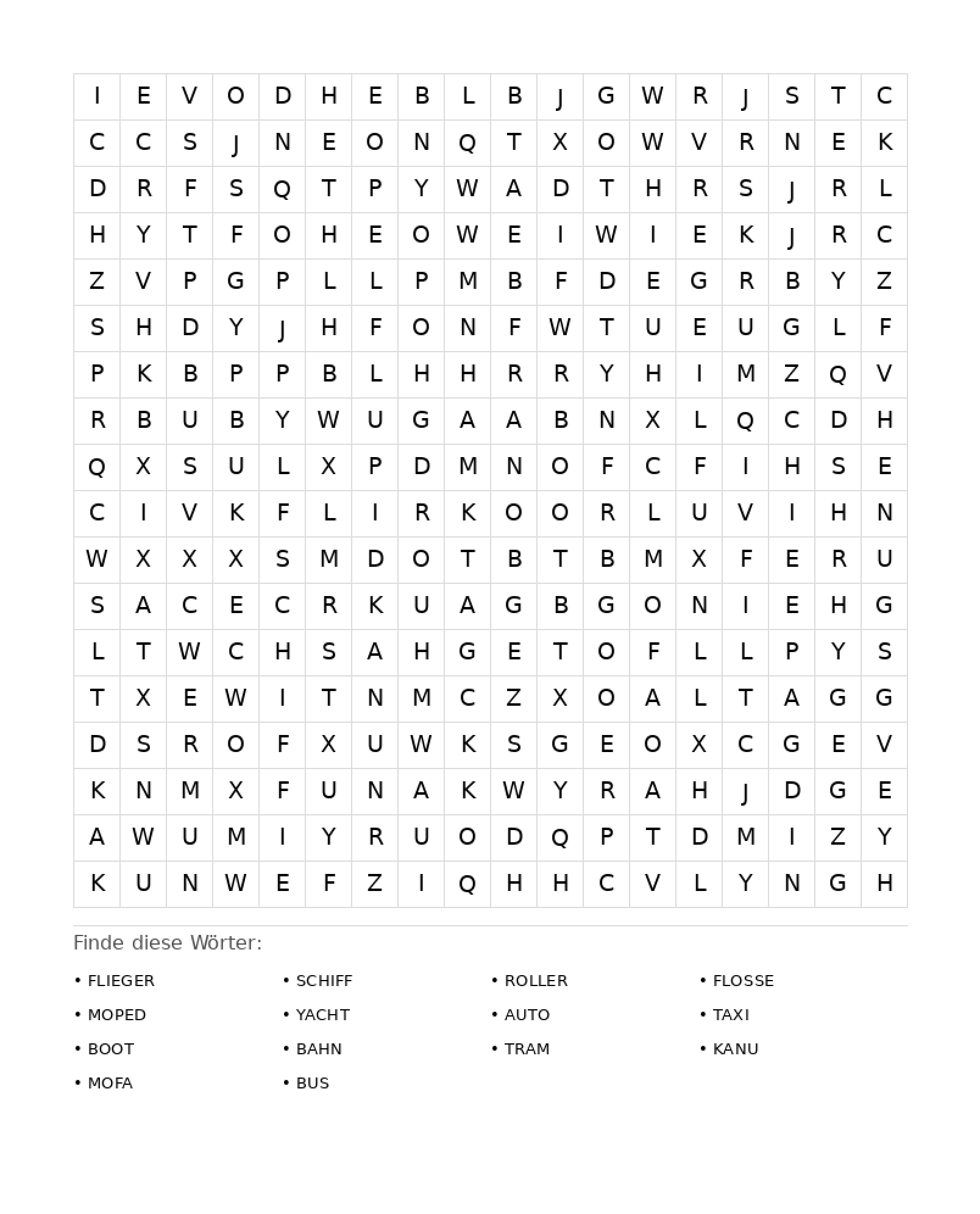 Wortsuchrätsel Wortsuchrätsel: Fahrzeuge für Erwachsene aus der Kategorie Wortsuchrätsel - kostenlos ausdrucken