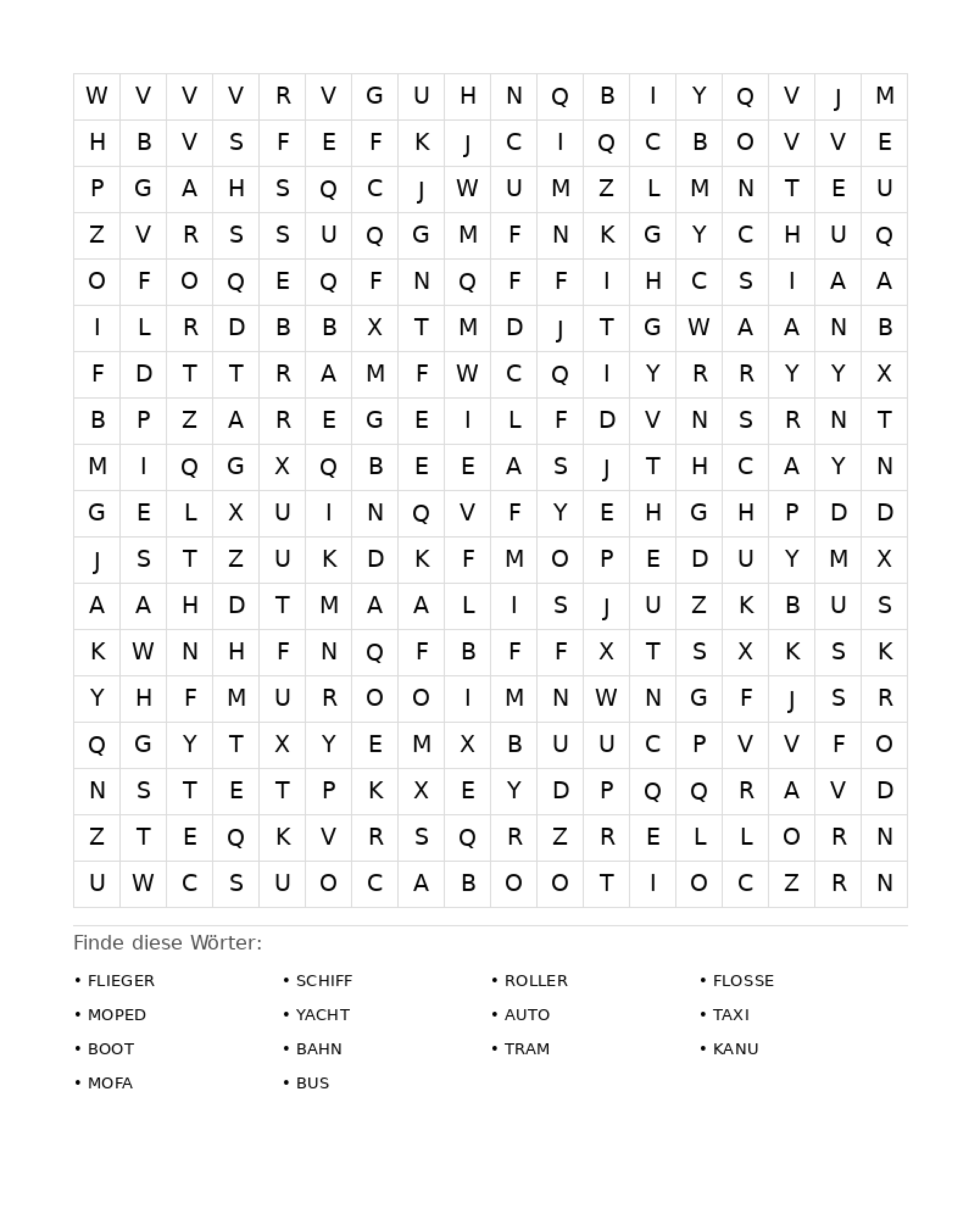 Wortsuchrätsel Wortsuchrätsel: Fahrzeuge für Erwachsene aus der Kategorie Wortsuchrätsel - kostenlos ausdrucken