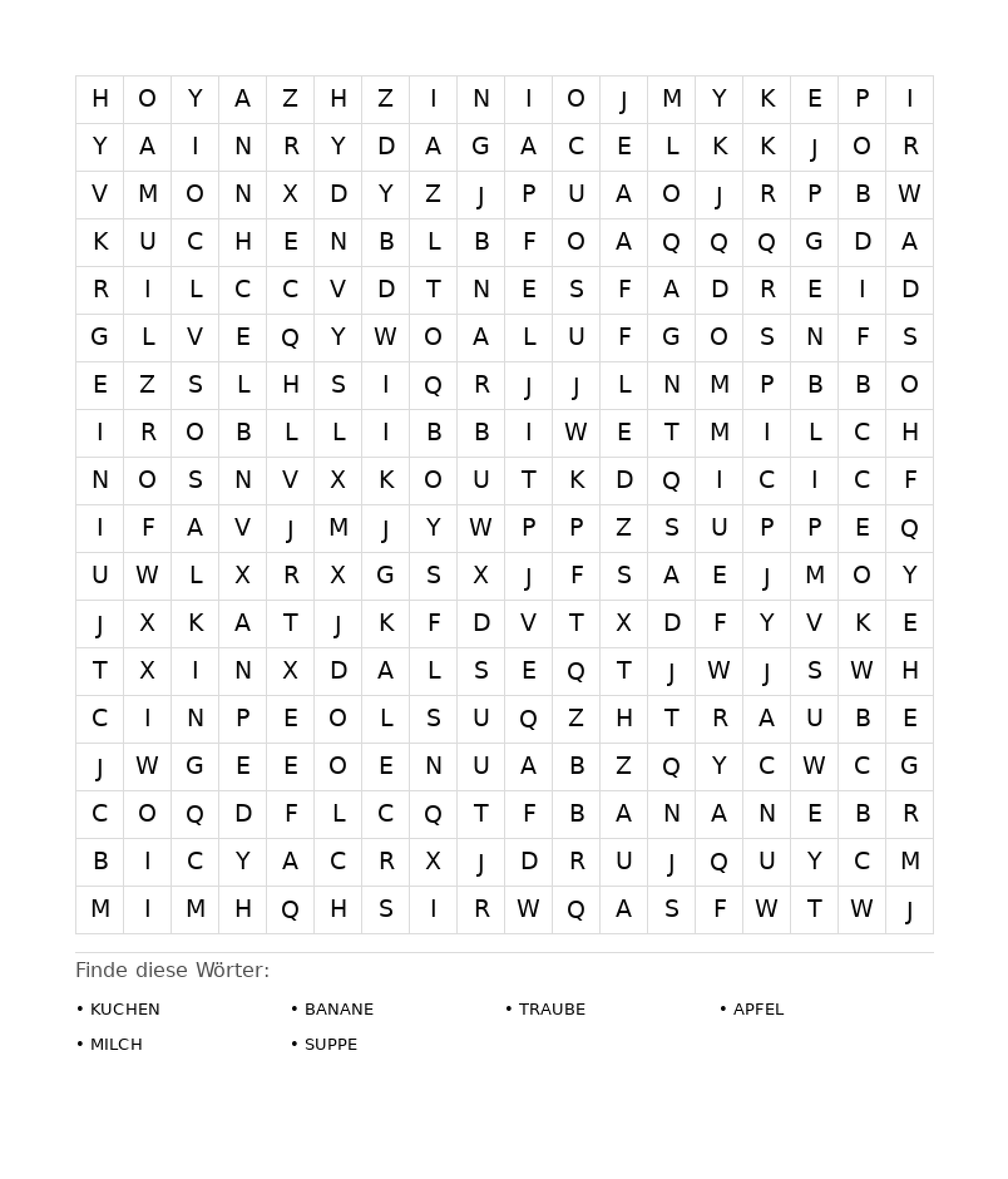 Wortsuchrätsel Wortsuchrätsel: Essen für Erwachsene aus der Kategorie Wortsuchrätsel - kostenlos ausdrucken