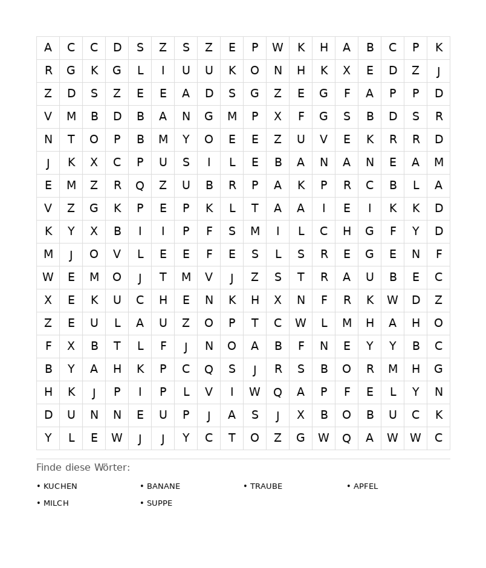 Wortsuchrätsel Wortsuchrätsel: Essen für Erwachsene aus der Kategorie Wortsuchrätsel - kostenlos ausdrucken