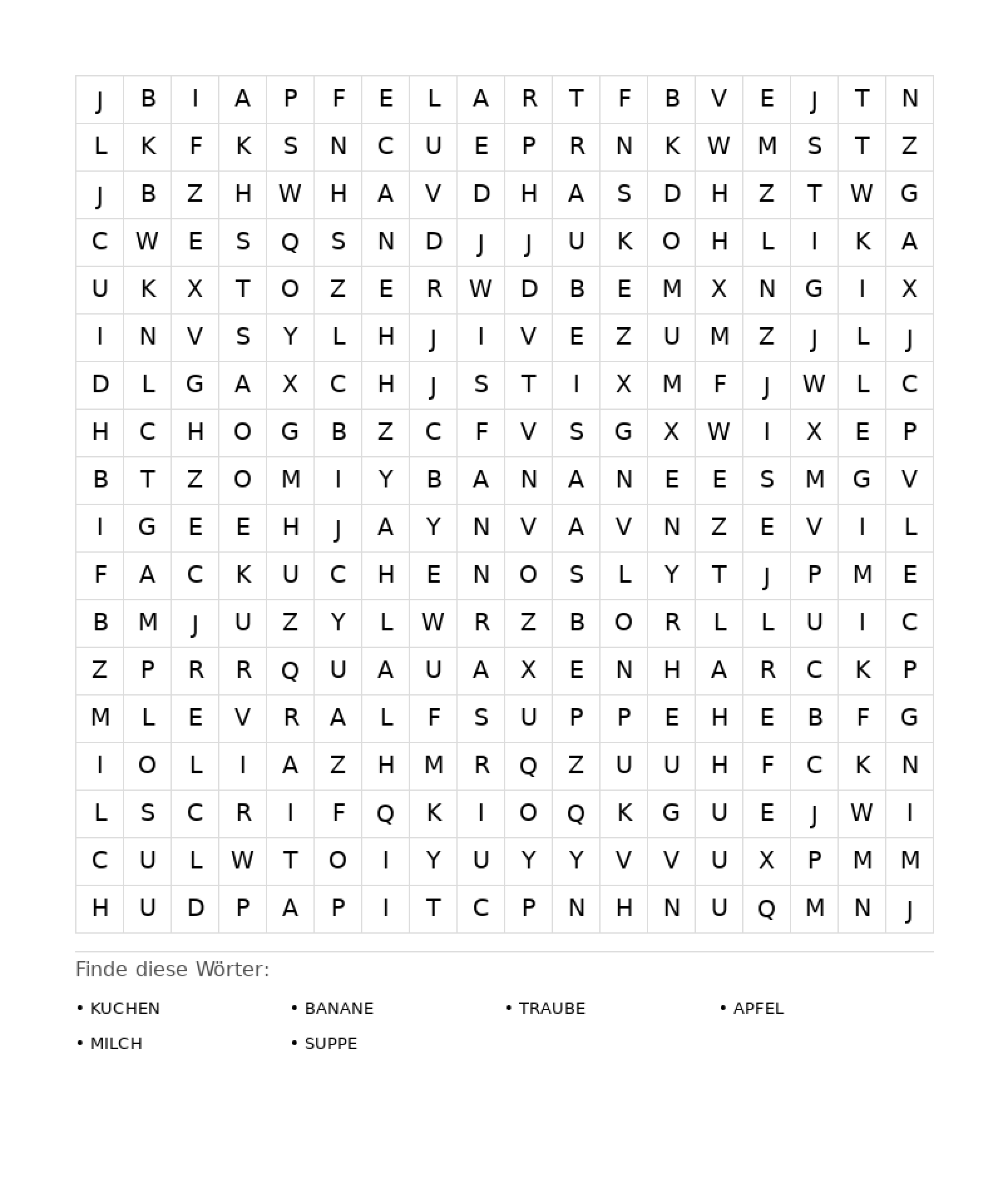 Wortsuchrätsel Wortsuchrätsel: Essen für Erwachsene aus der Kategorie Wortsuchrätsel - kostenlos ausdrucken