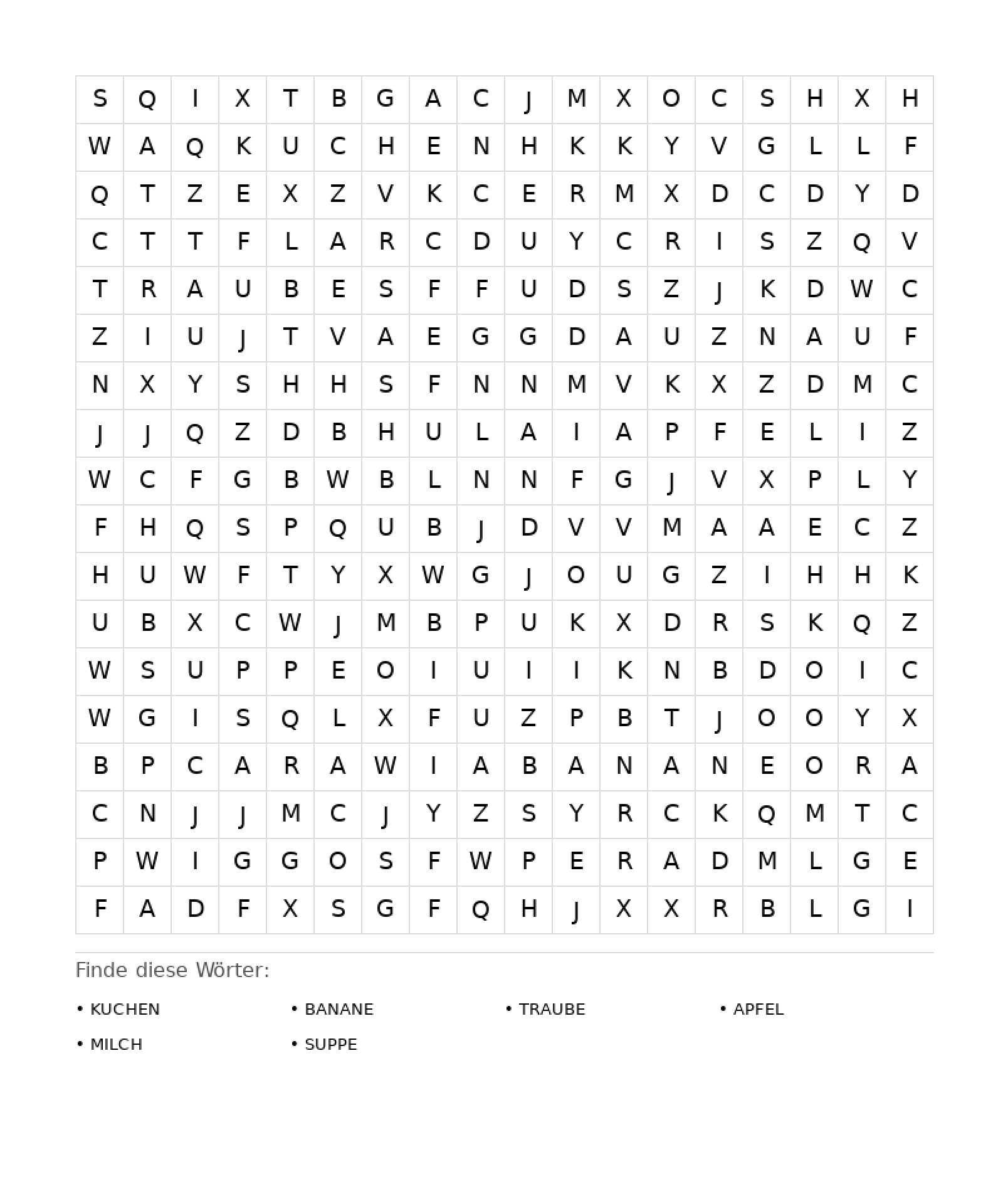 Wortsuchrätsel Wortsuchrätsel: Essen für Erwachsene aus der Kategorie Wortsuchrätsel - kostenlos ausdrucken