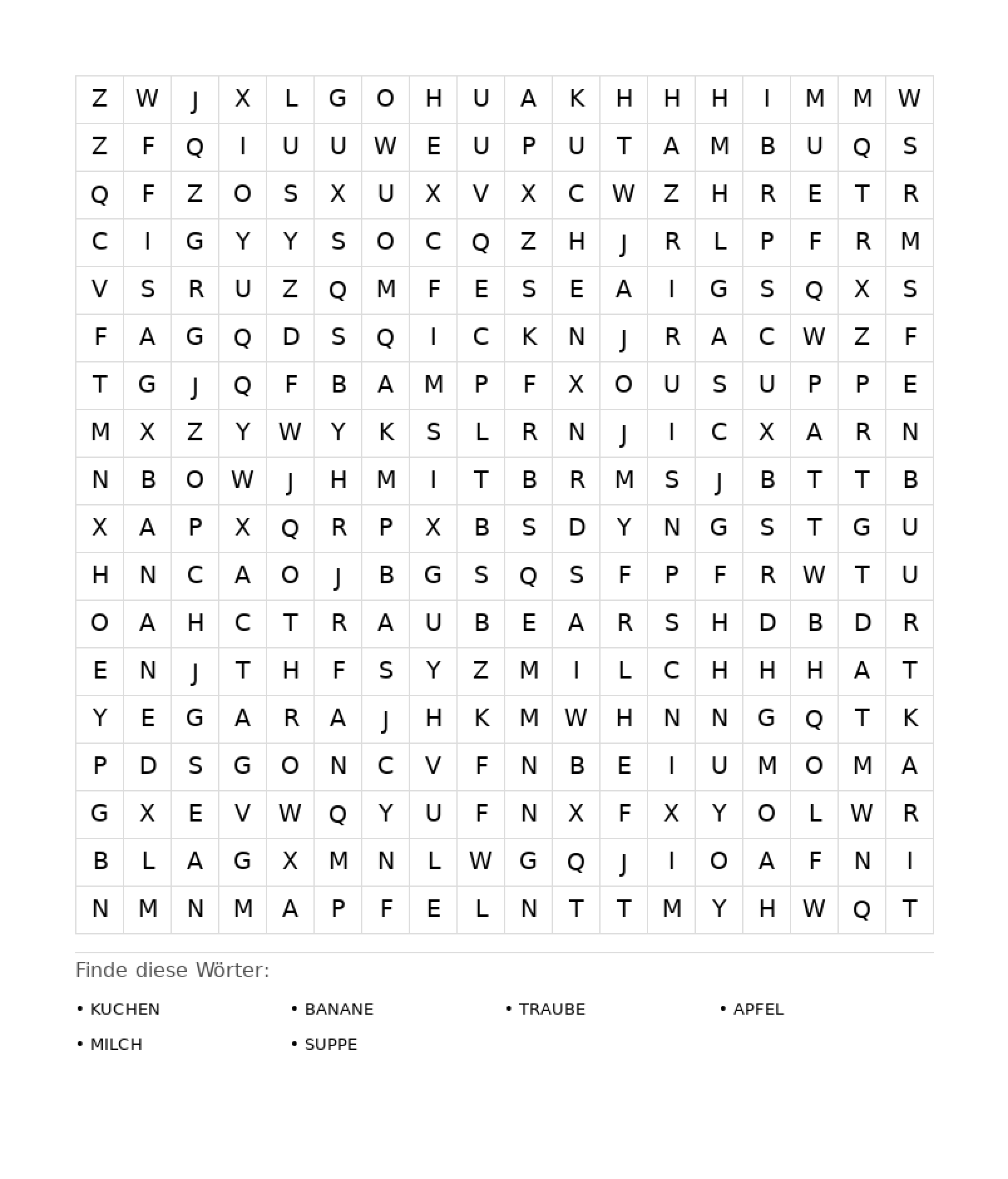Wortsuchrätsel Wortsuchrätsel: Essen für Erwachsene aus der Kategorie Wortsuchrätsel - kostenlos ausdrucken
