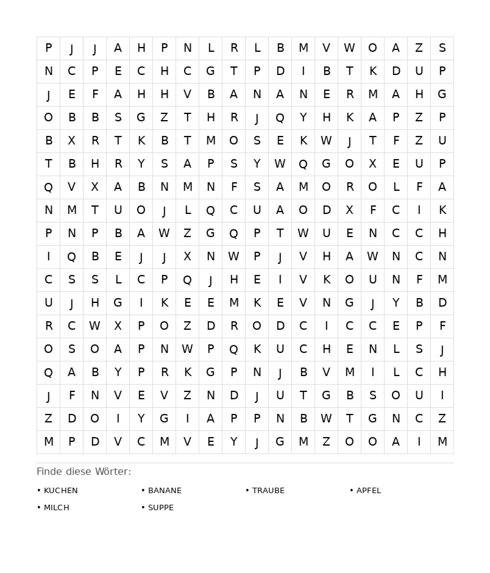 Wortsuchrätsel Wortsuchrätsel: Essen für Erwachsene aus der Kategorie Wortsuchrätsel - kostenlos ausdrucken