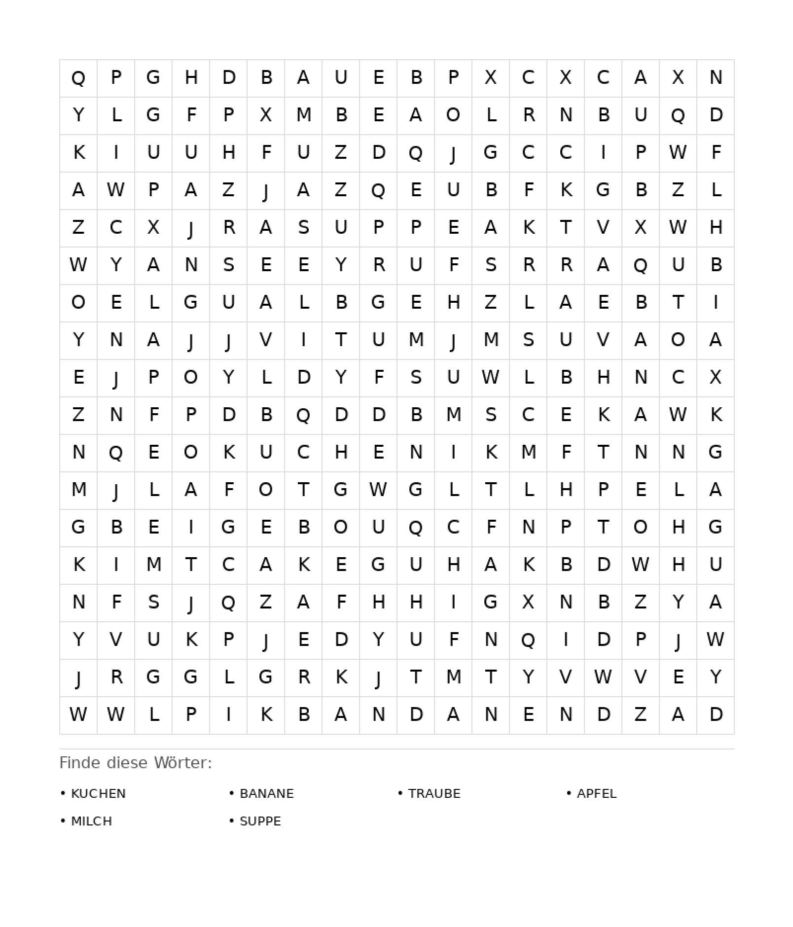 Wortsuchrätsel Wortsuchrätsel: Essen für Erwachsene aus der Kategorie Wortsuchrätsel - kostenlos ausdrucken