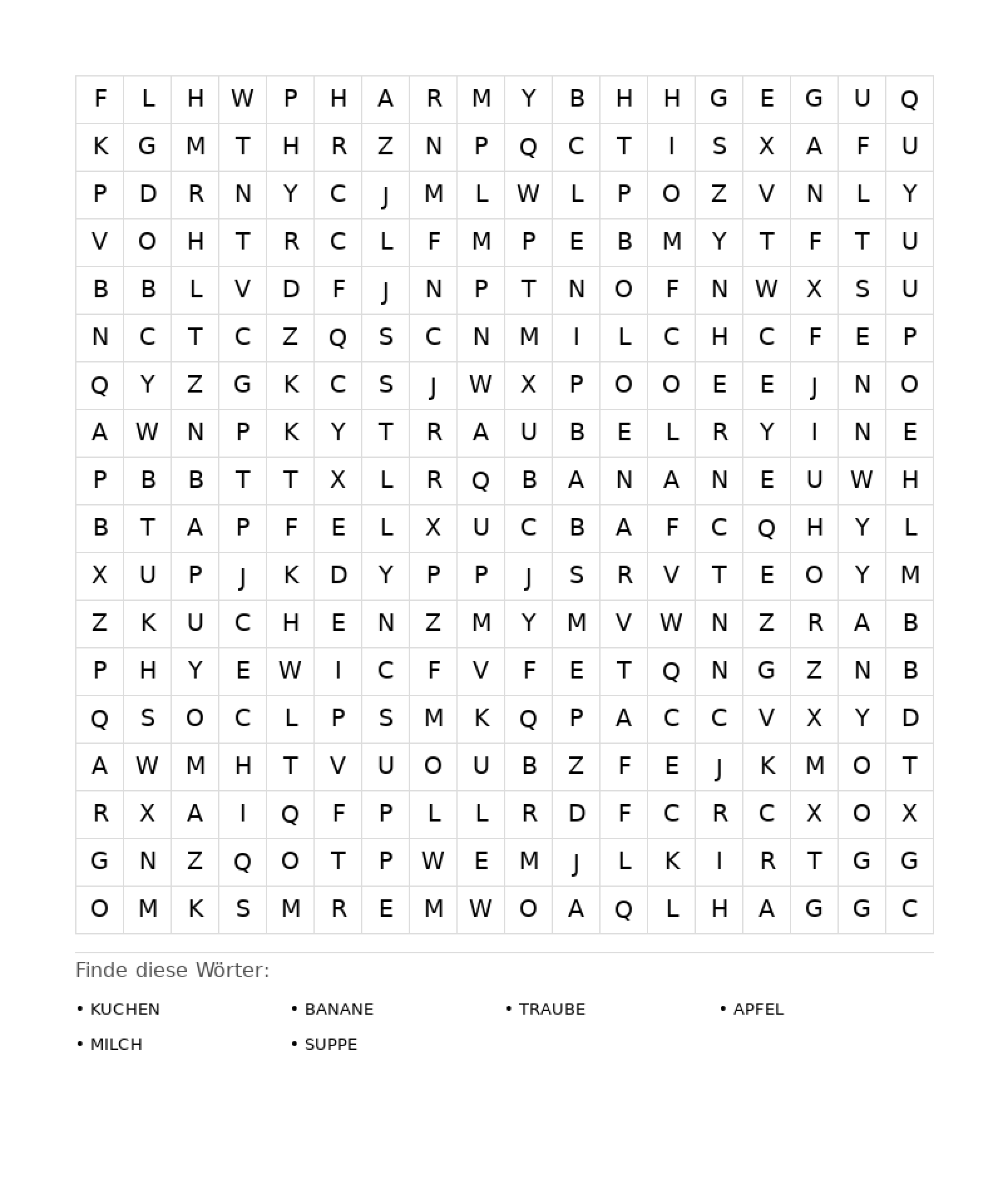 Wortsuchrätsel Wortsuchrätsel: Essen für Erwachsene aus der Kategorie Wortsuchrätsel - kostenlos ausdrucken