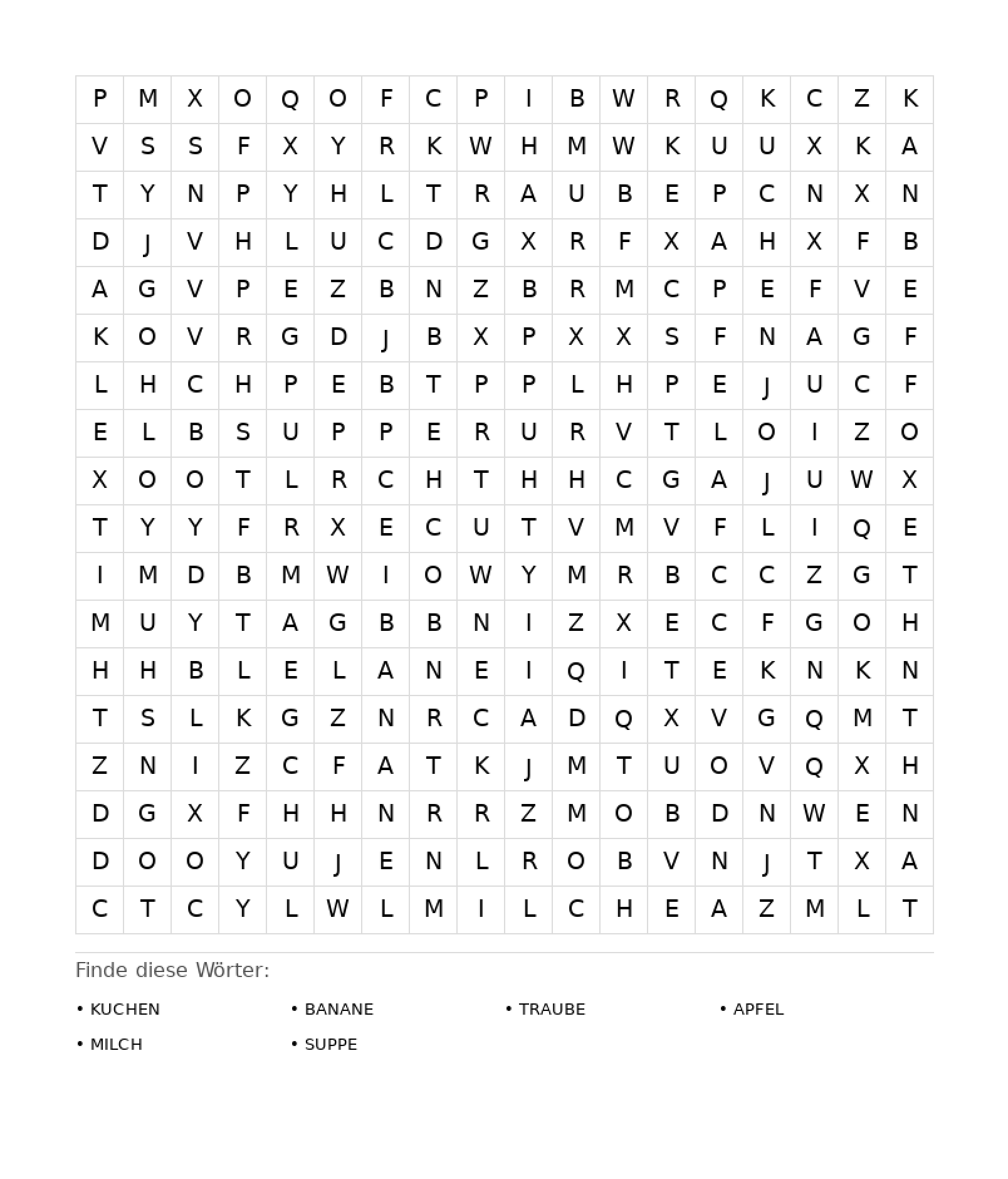 Wortsuchrätsel Wortsuchrätsel: Essen für Erwachsene aus der Kategorie Wortsuchrätsel - kostenlos ausdrucken