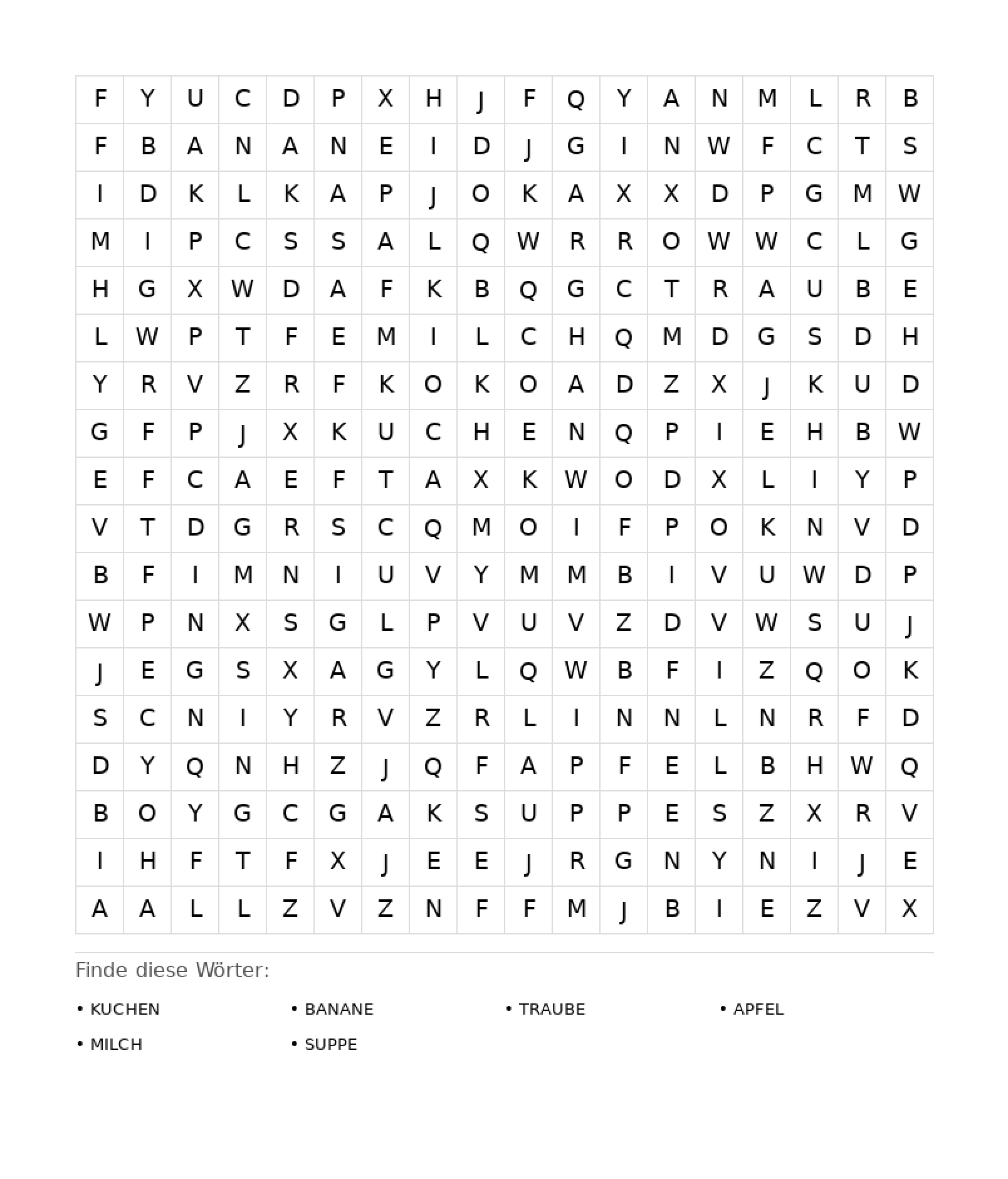Wortsuchrätsel Wortsuchrätsel: Essen für Erwachsene aus der Kategorie Wortsuchrätsel - kostenlos ausdrucken