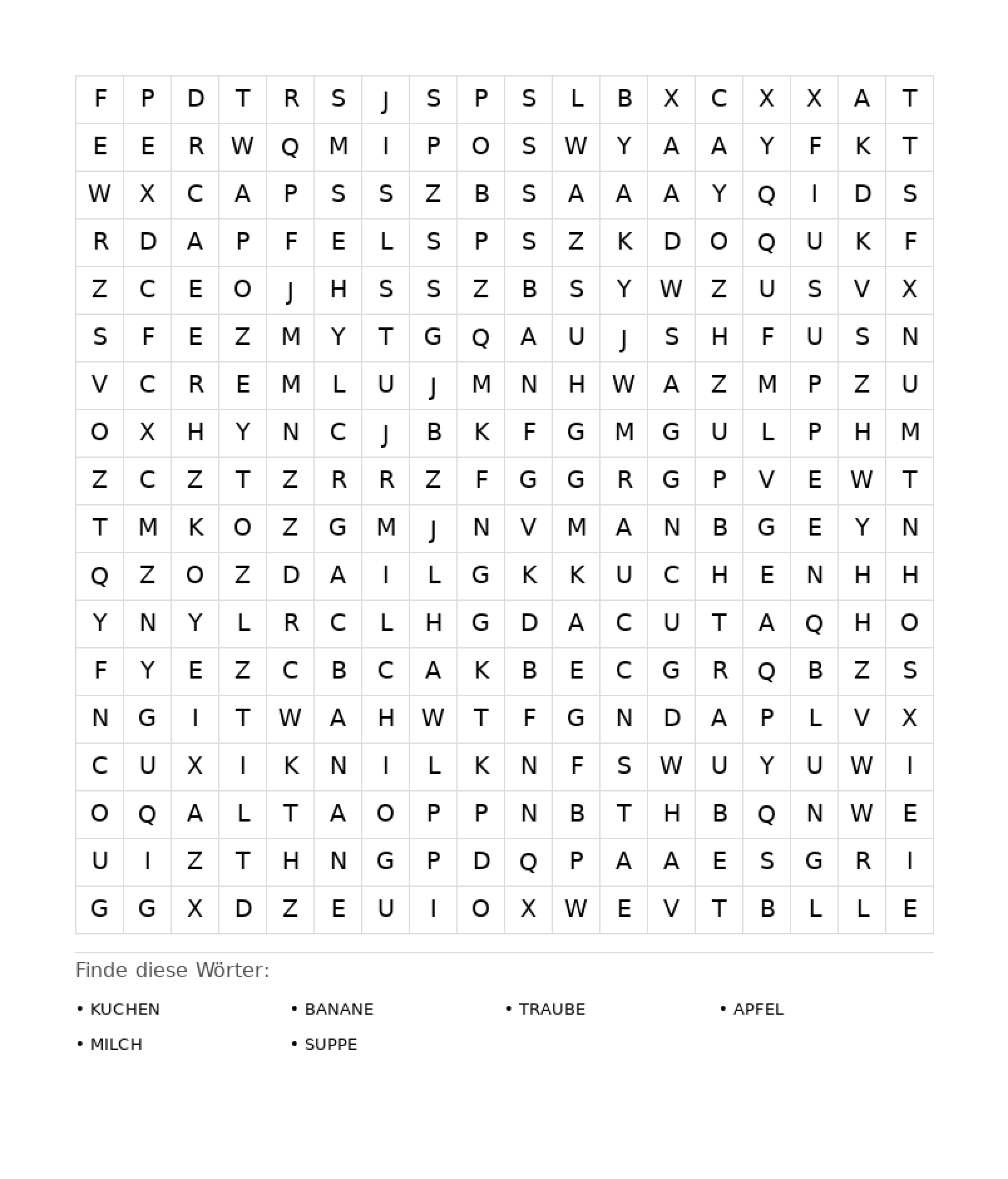 Wortsuchrätsel Wortsuchrätsel: Essen für Erwachsene aus der Kategorie Wortsuchrätsel - kostenlos ausdrucken
