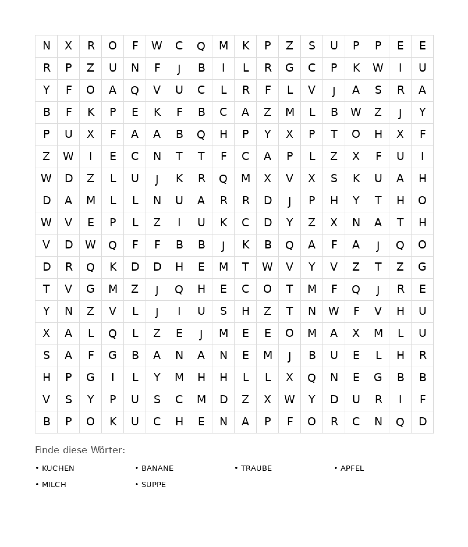 Wortsuchrätsel Wortsuchrätsel: Essen für Erwachsene aus der Kategorie Wortsuchrätsel - kostenlos ausdrucken