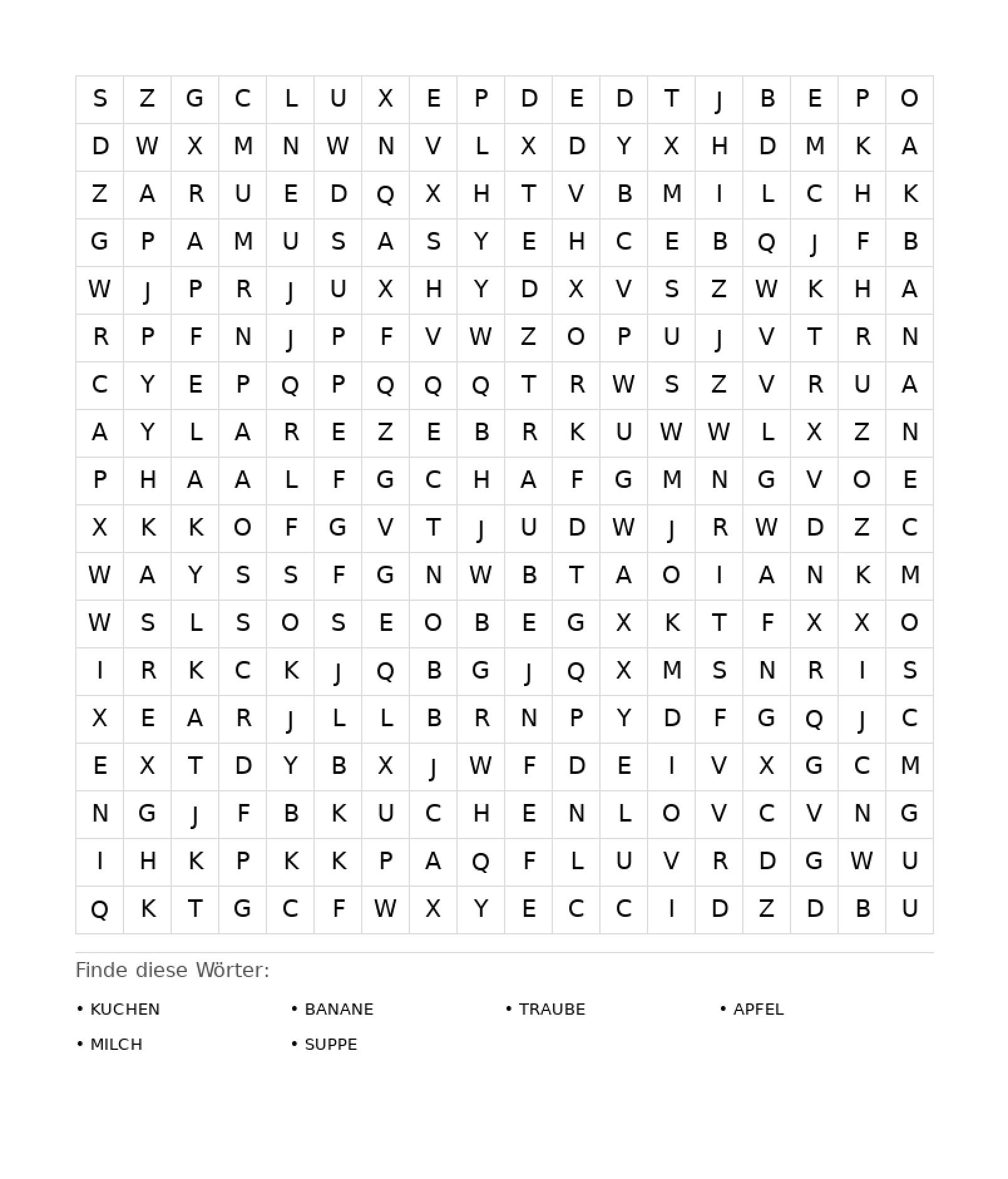 Wortsuchrätsel Wortsuchrätsel: Essen für Erwachsene aus der Kategorie Wortsuchrätsel - kostenlos ausdrucken