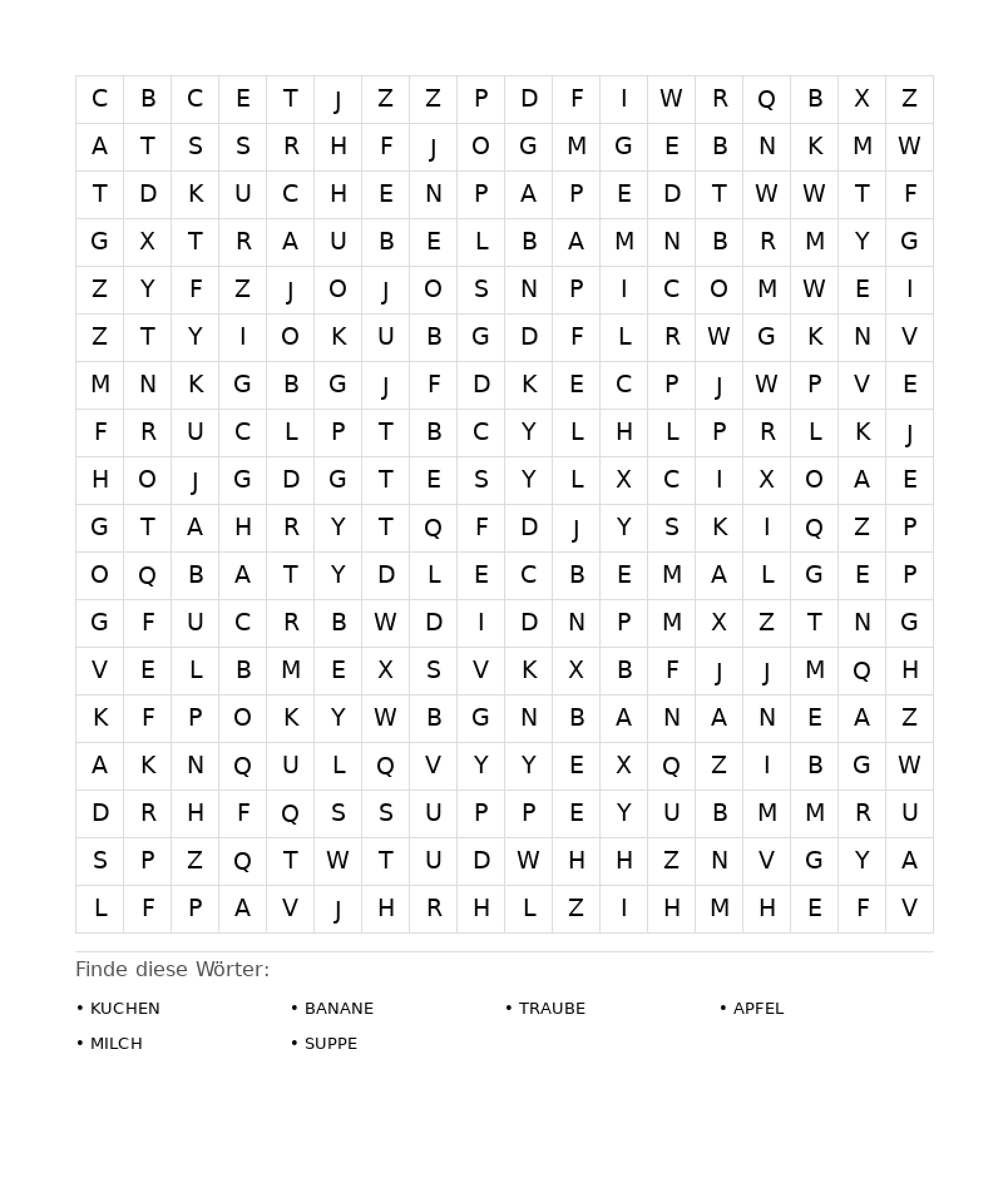 Wortsuchrätsel Wortsuchrätsel: Essen für Erwachsene aus der Kategorie Wortsuchrätsel - kostenlos ausdrucken