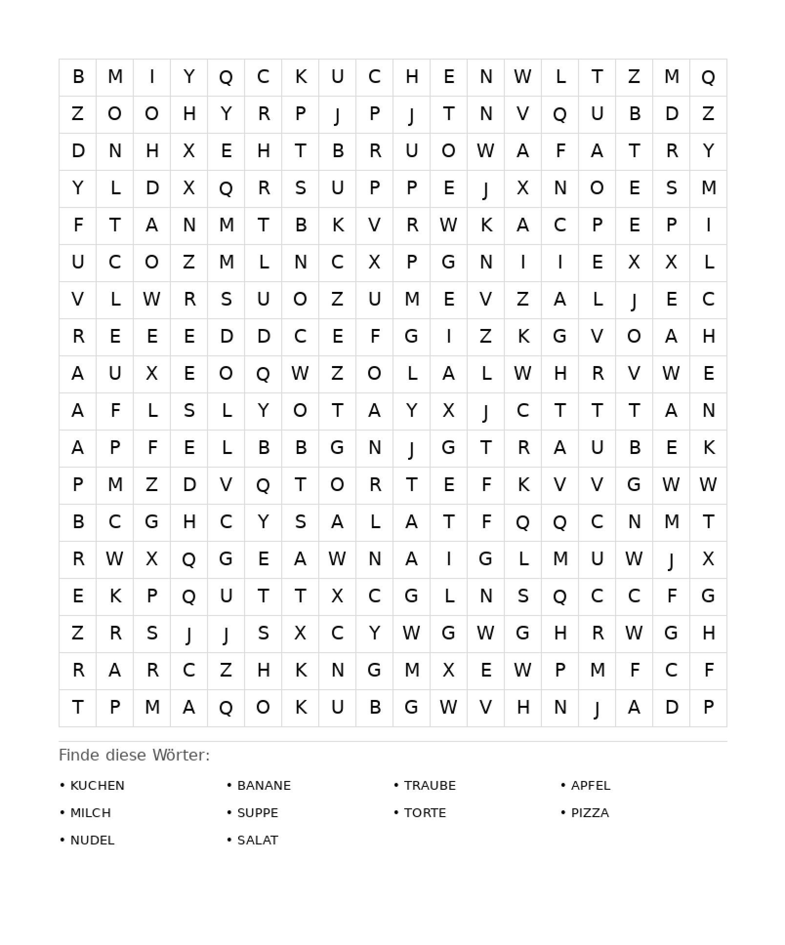 Wortsuchrätsel Wortsuchrätsel: Essen für Erwachsene aus der Kategorie Wortsuchrätsel - kostenlos ausdrucken